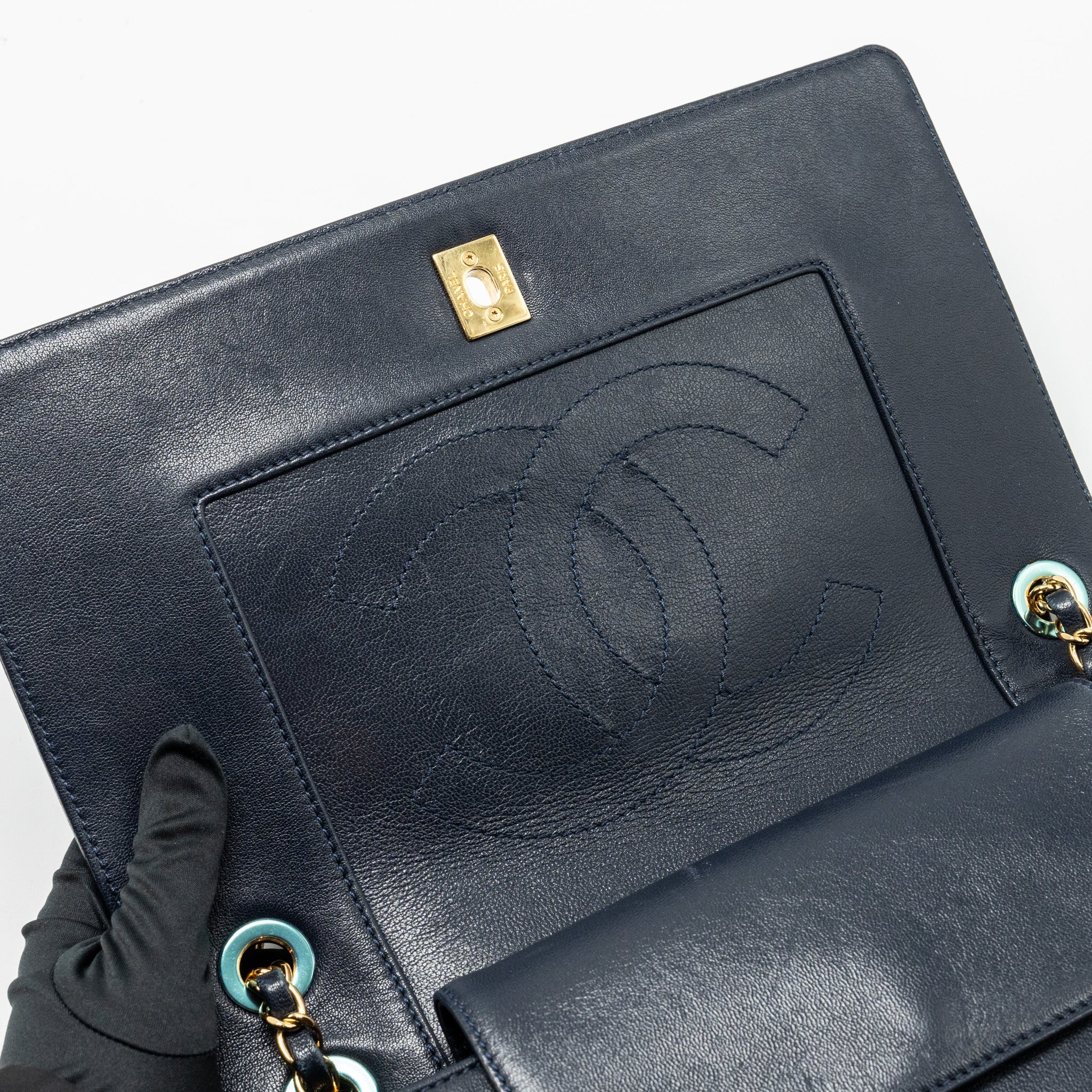 CHANEL MADEMOISELLE ENAMEL FLAP BAG GOATSKIN NAVY GHW