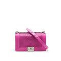 CHANEL MEDIUM LE BOY FLAP BAG IN PYTHON LEATHER PINK WITH BRUSHED SHW