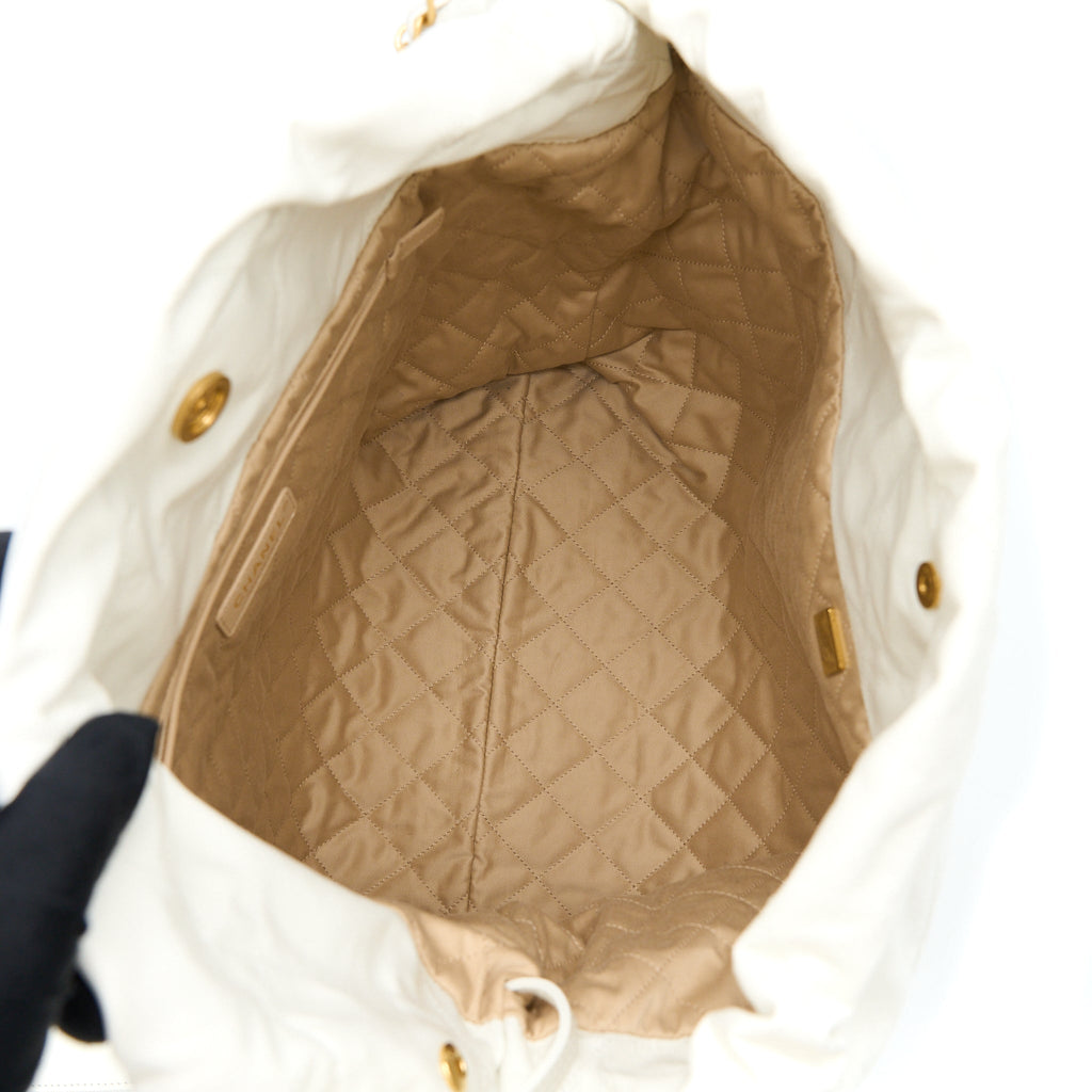 CHANEL LARGE 22 BAG CALFSKIN WHITE BRUSHED GHW (MICROCHIP)