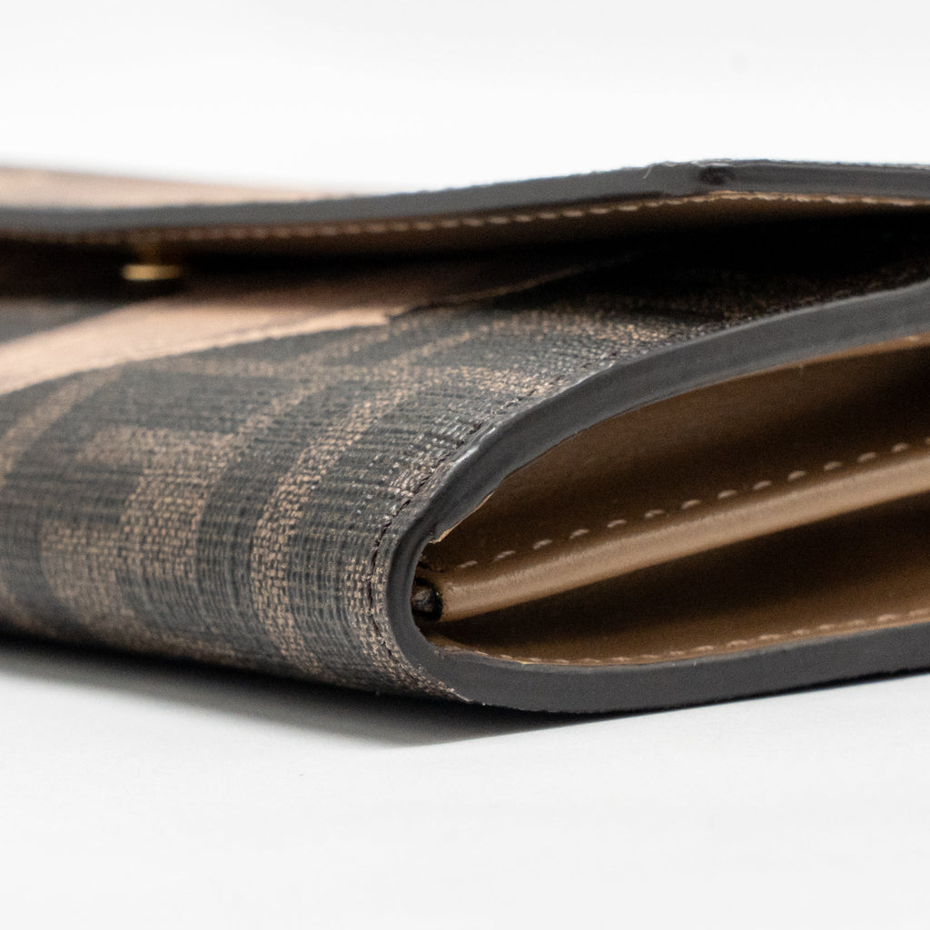 FENDI CONTINENTAL WALLET ON CHAIN FF FABRIC/CALFSKIN TOBACCO BROWN/BEIGE GHW