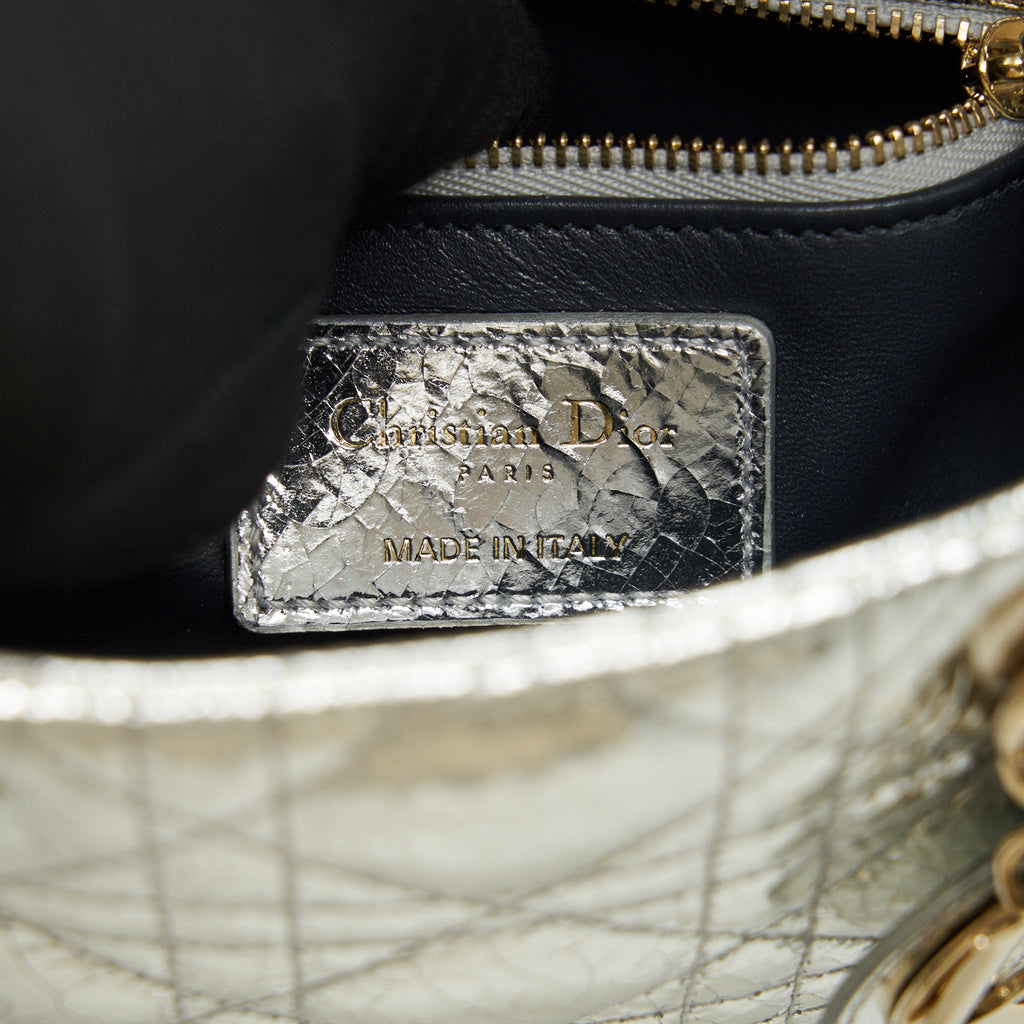 CHRISTIAN DIOR MINI LADY DIOR METALLIC SILVER