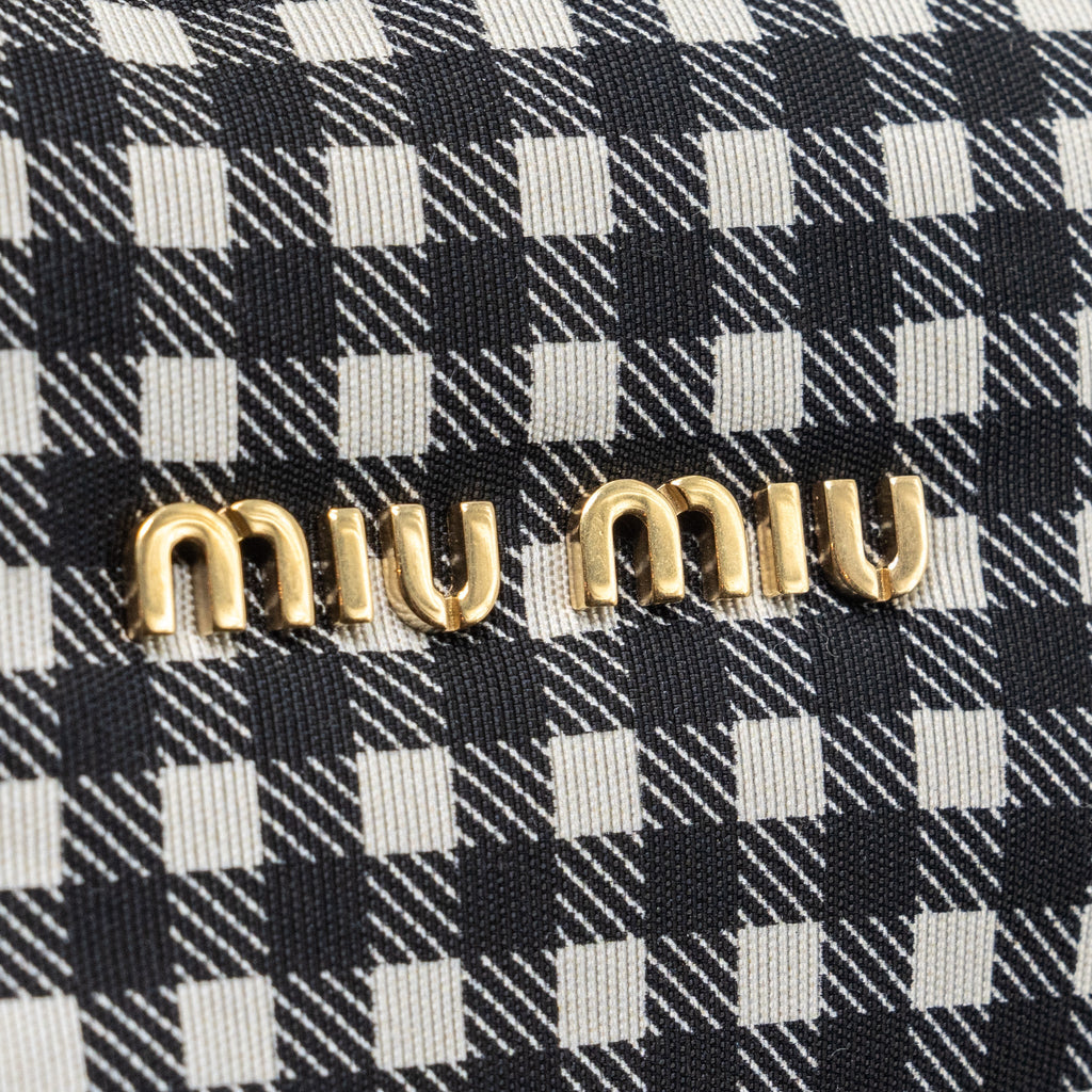 MIU MIU SPIRIT PRINTED FAILLE MINI-BAG NYLON BLACK / WHITE GHW