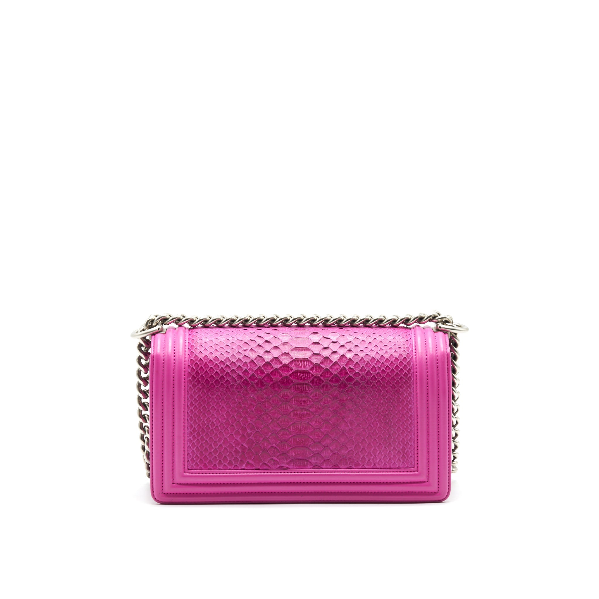 CHANEL MEDIUM LE BOY FLAP BAG IN PYTHON LEATHER PINK WITH BRUSHED SHW