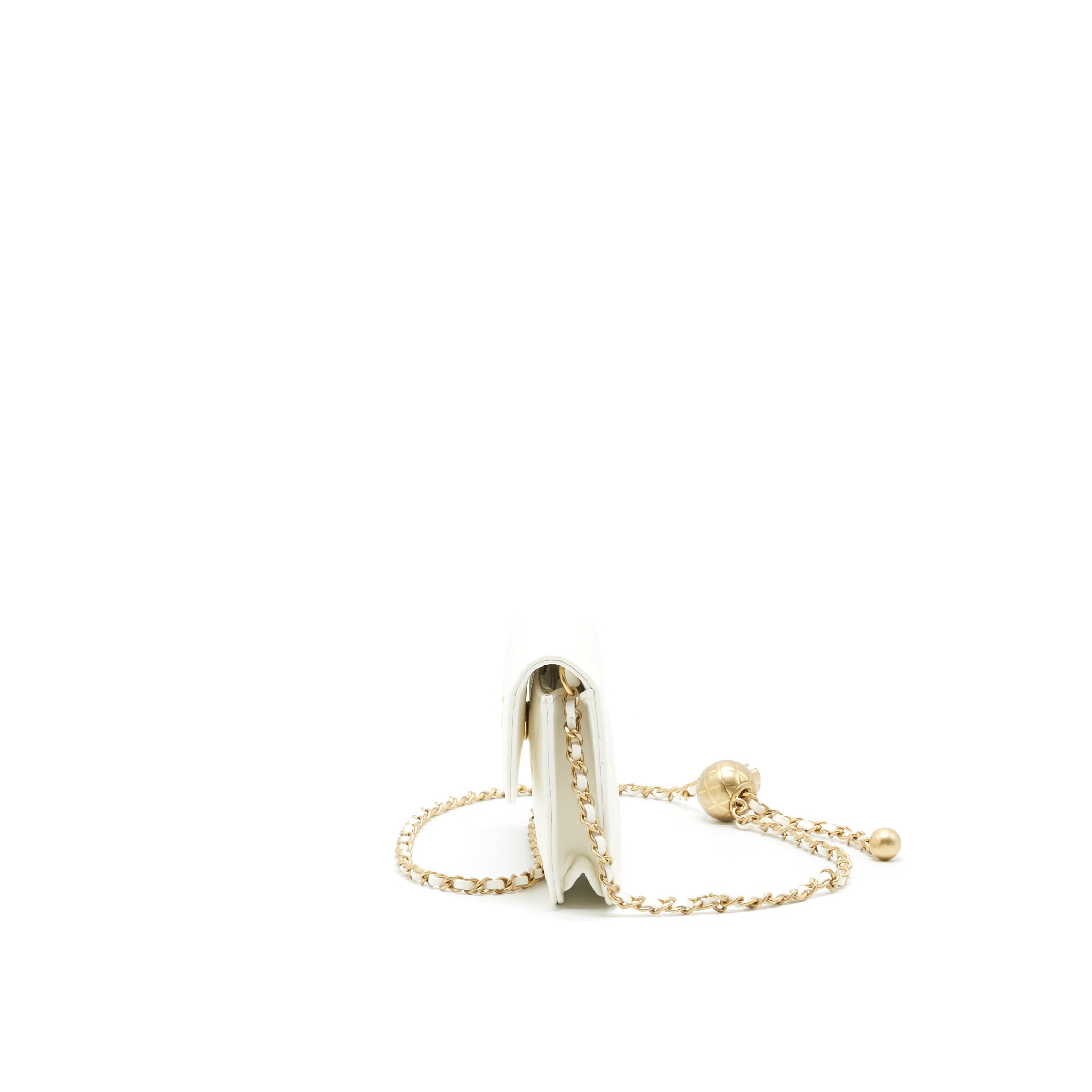 CHANEL PEARL CRUSH MINI FLAP BELT BAG WHITE LAMBSKIN GHW