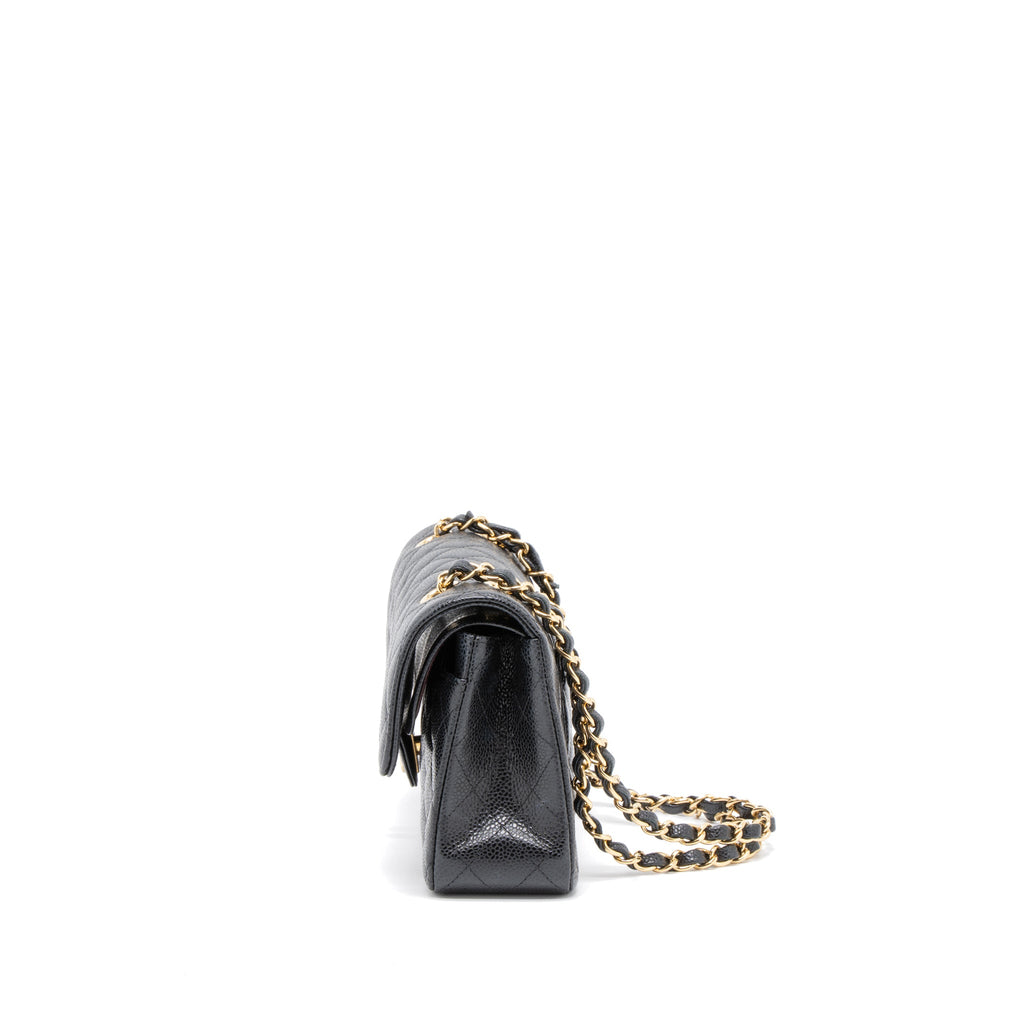 CHANEL SMALL CLASSIC DOUBLE FLAP BAG CAVIAR BLACK GHW (MICROCHIP)