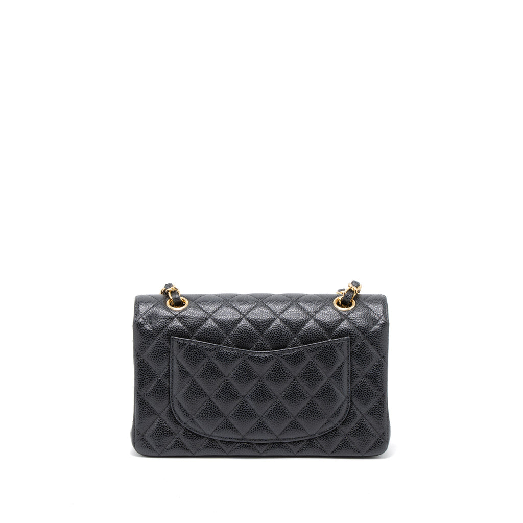 CHANEL SMALL CLASSIC DOUBLE FLAP BAG CAVIAR BLACK GHW (MICROCHIP)