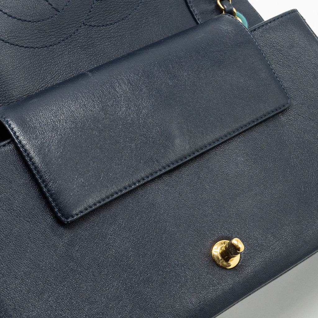 CHANEL MADEMOISELLE ENAMEL FLAP BAG GOATSKIN NAVY GHW