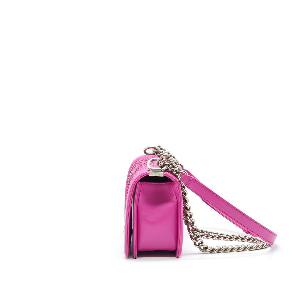 CHANEL MEDIUM LE BOY FLAP BAG IN PYTHON LEATHER PINK WITH BRUSHED SHW