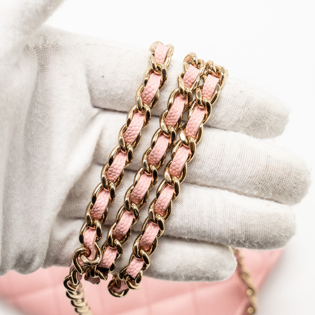 CHANEL CLASSIC WALLET ON CHAIN CAVIAR PINK LGHW (MICROCHIP)