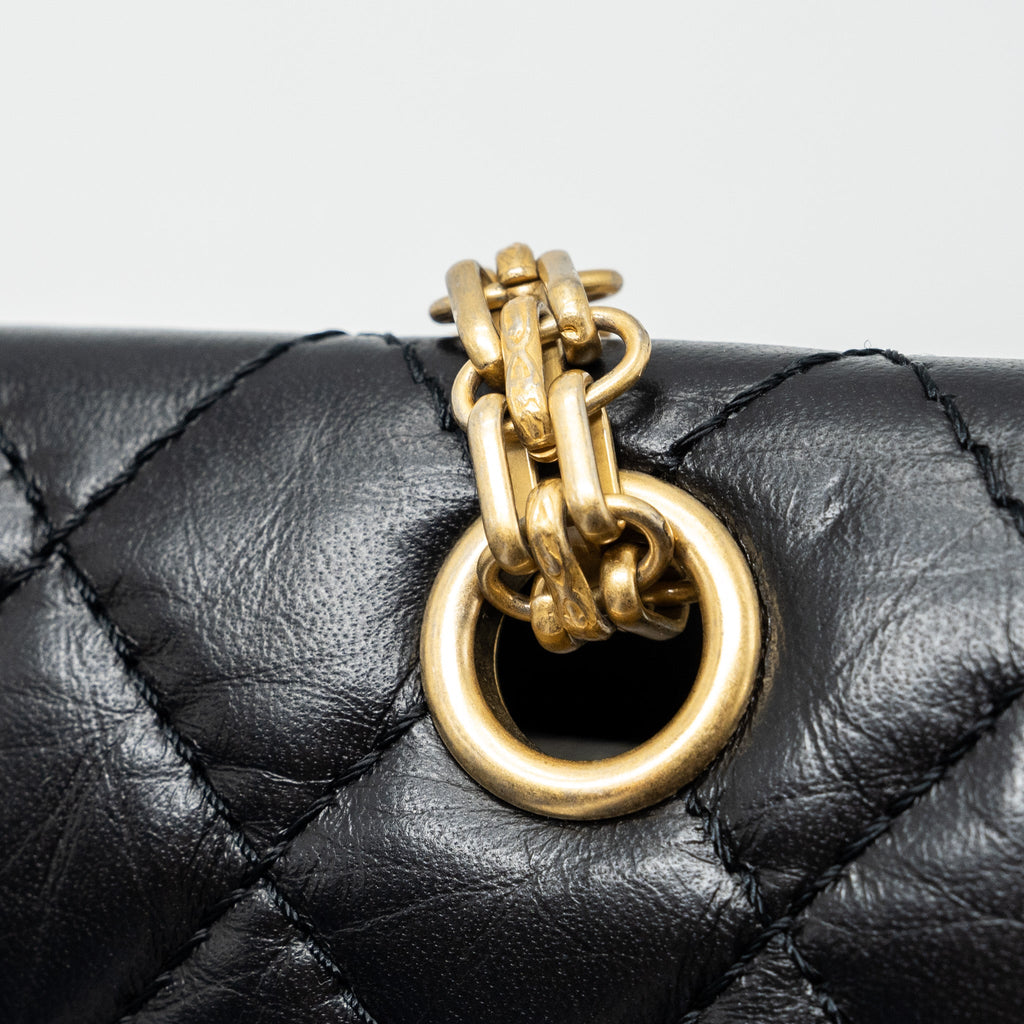 CHANEL MINI 2.55 REISSUE FLAP BAG AGED CALFSKIN BLACK GHW(MICROCHIP)