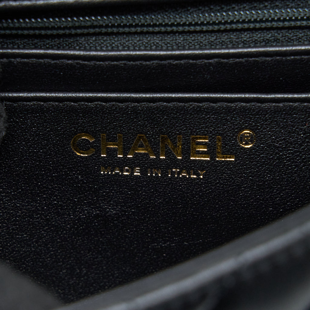 CHANEL TOP HANDLE MINI RECTANGULAR FLAP BAG LAMBSKIN BLACK LGHW (MICROCHIP)