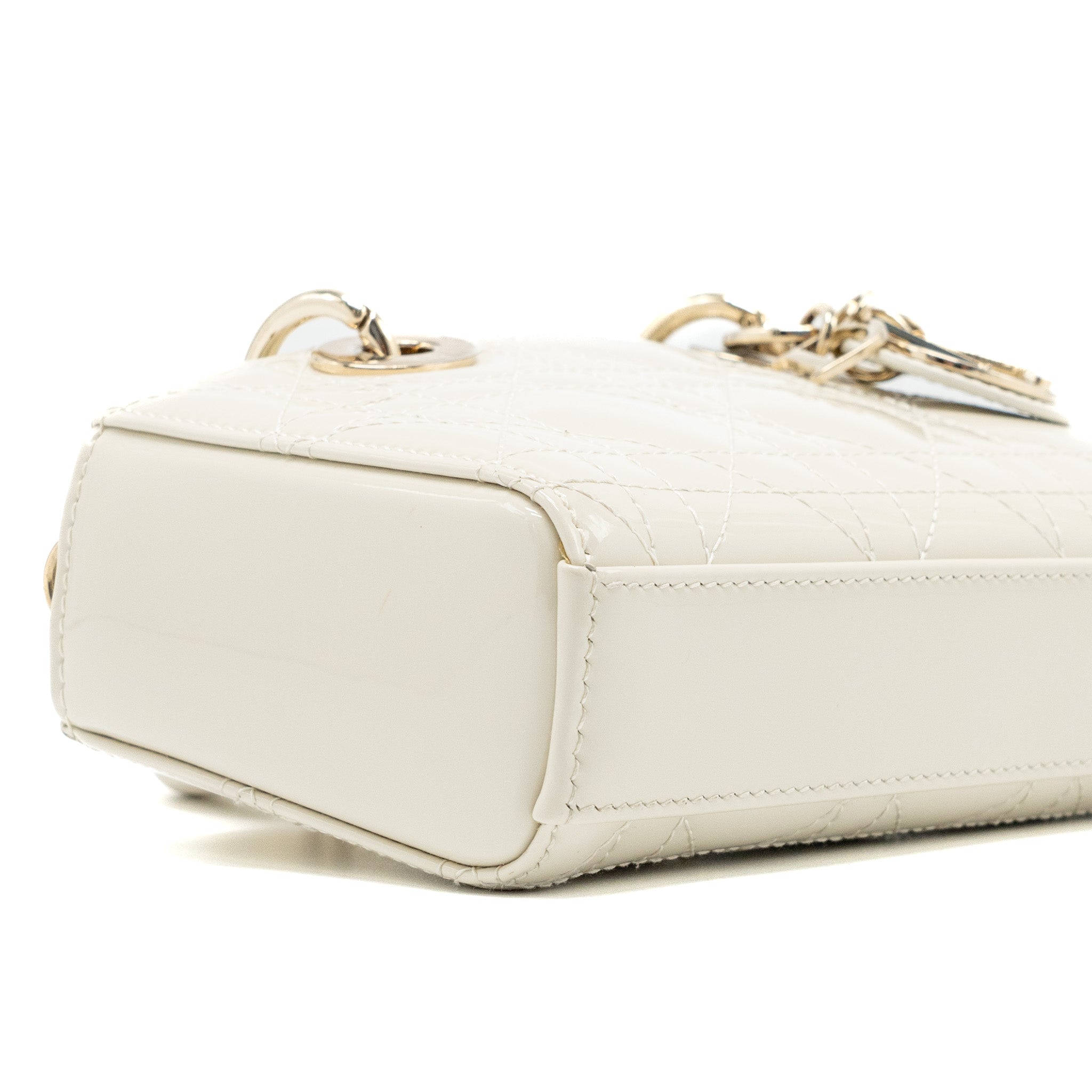 DIOR LADY D-JOY MICRO BAG PATENT CREAMY WHITE LGHW