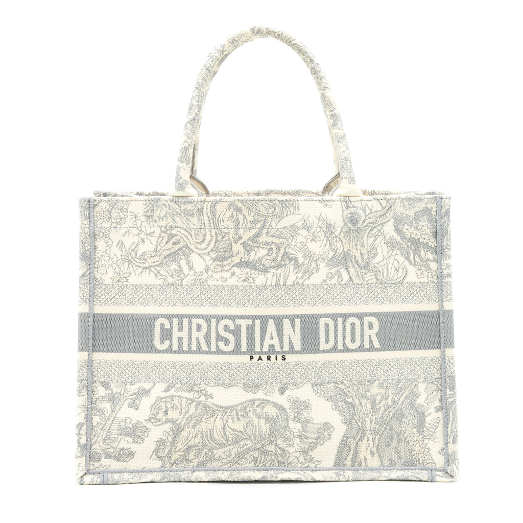 DIOR SMALL BOOK TOTE TOILE DE JOUY EMBROIDERY GREY