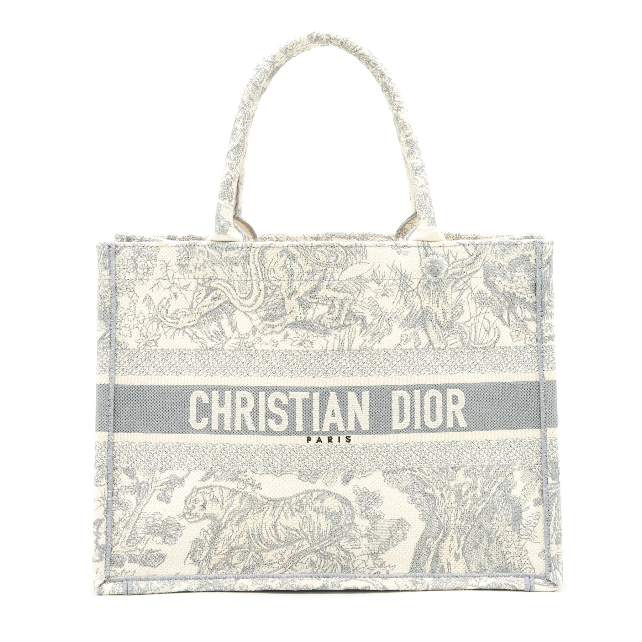 DIOR SMALL BOOK TOTE TOILE DE JOUY EMBROIDERY GREY