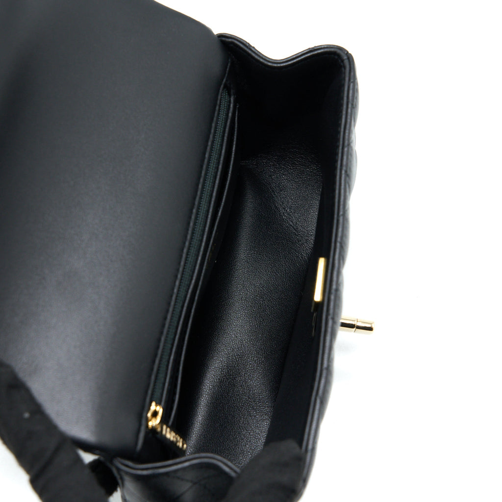 CHANEL TOP HANDLE MINI RECTANGULAR FLAP BAG LAMBSKIN BLACK LGHW (MICROCHIP)