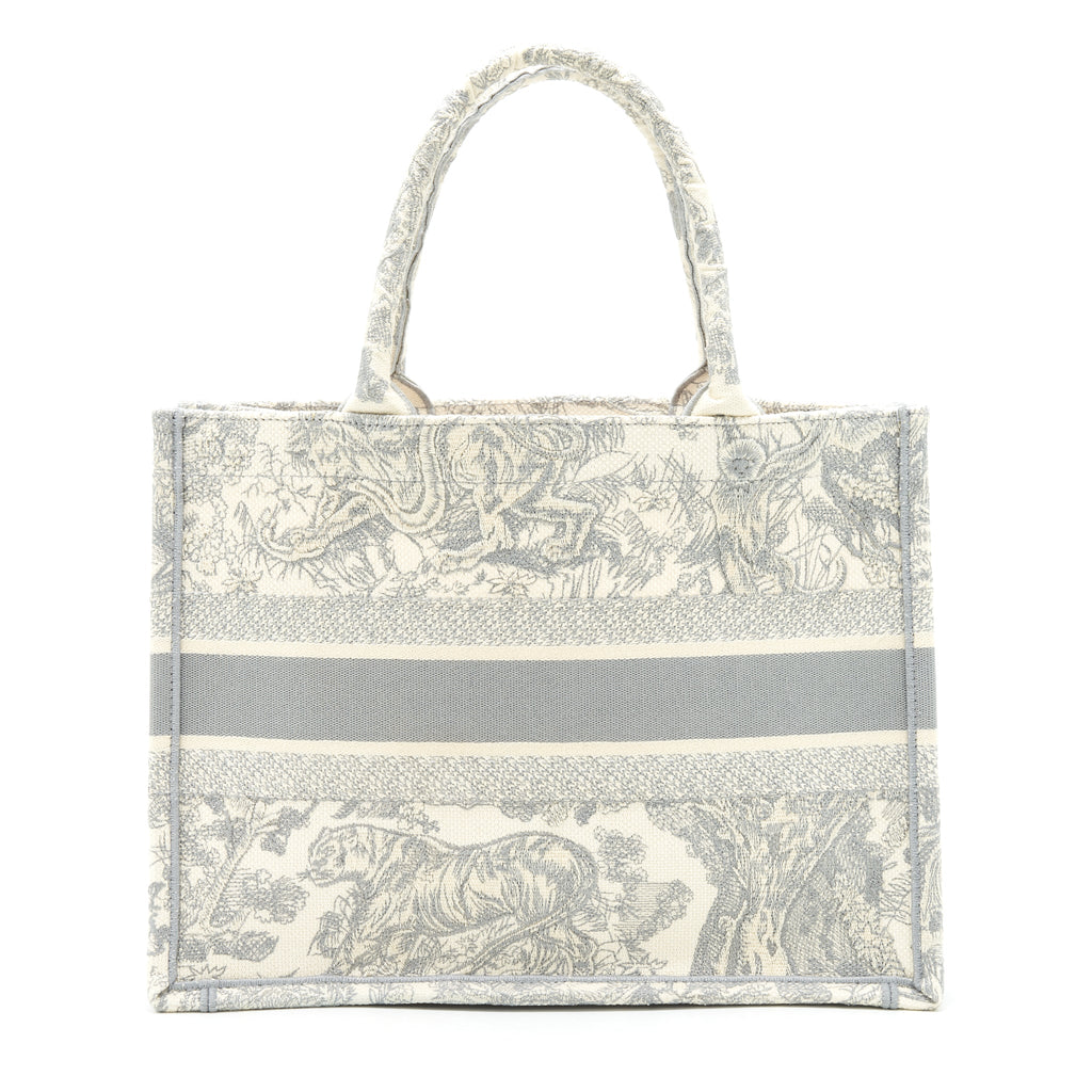 DIOR SMALL BOOK TOTE TOILE DE JOUY EMBROIDERY GREY