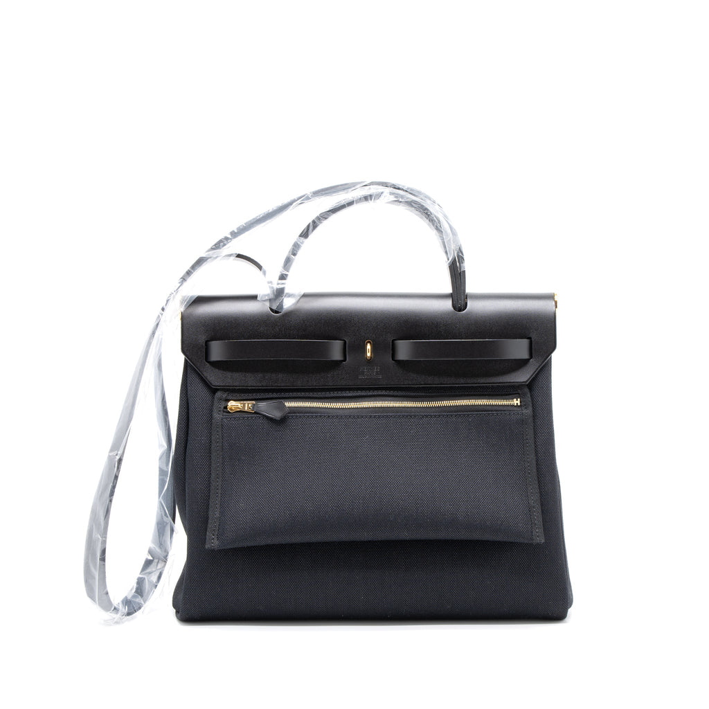 HERMES HERBAG ZIP 31 BAG CANVAS/HUNTER BLACK GHW
