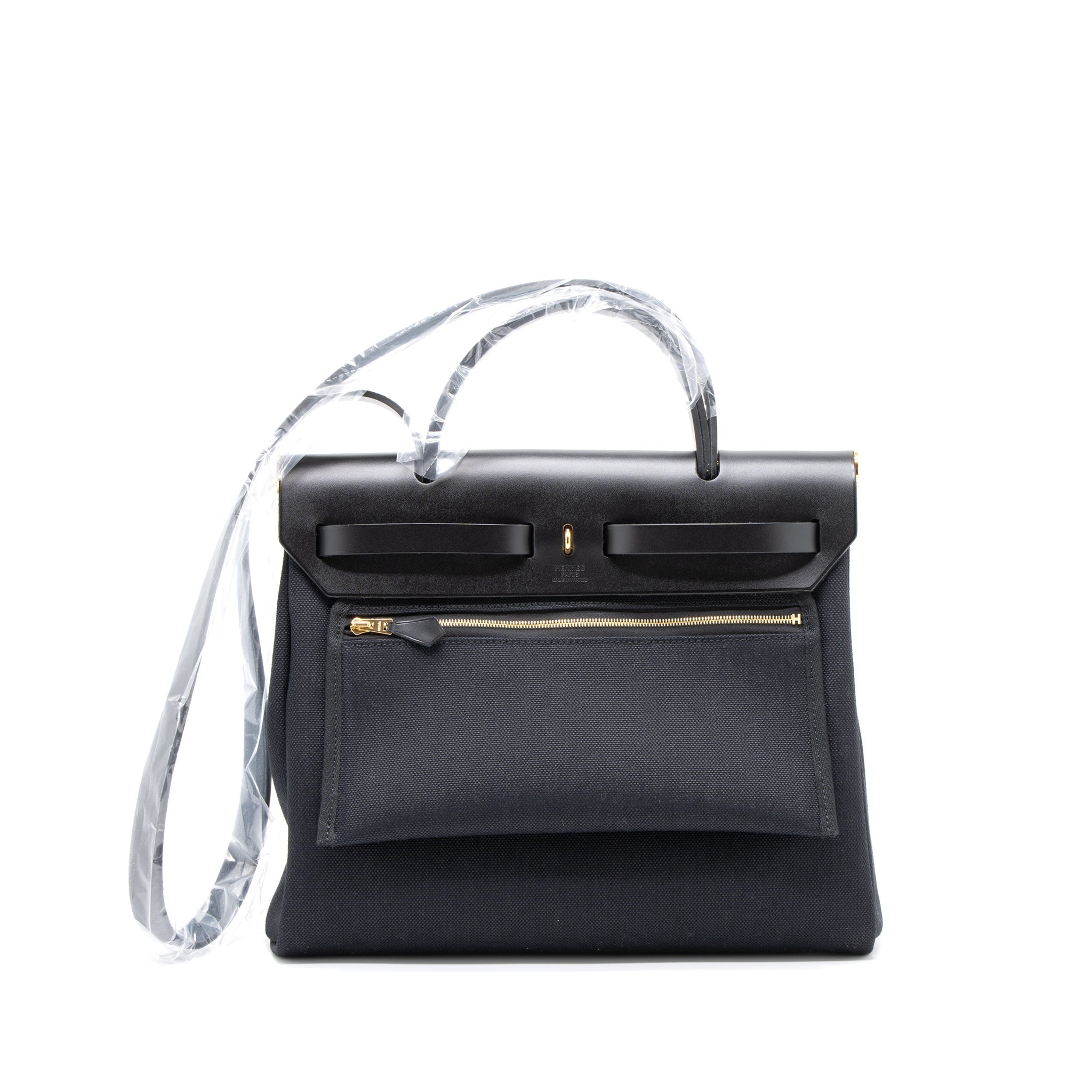 HERMES HERBAG ZIP 31 BAG CANVAS/HUNTER BLACK GHW