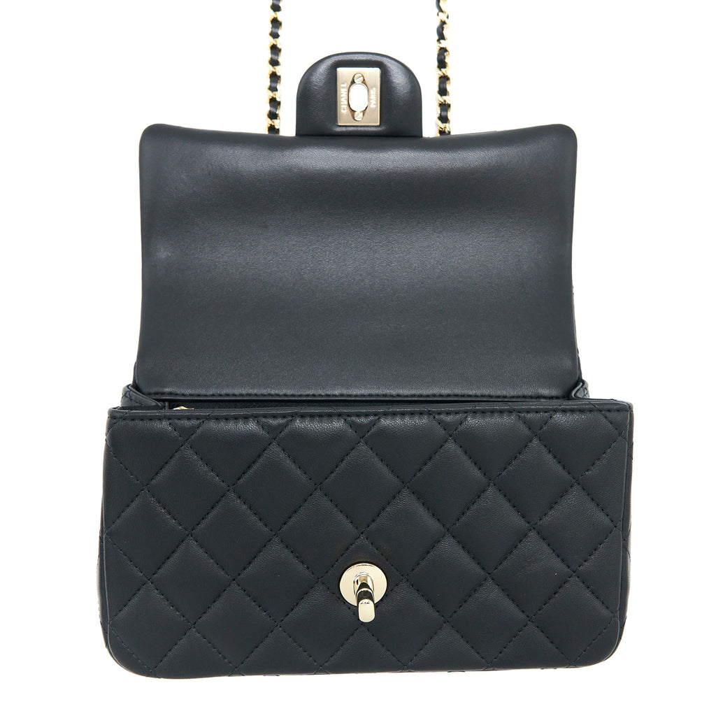 CHANEL TOP HANDLE MINI RECTANGULAR FLAP BAG LAMBSKIN BLACK LGHW (MICROCHIP)