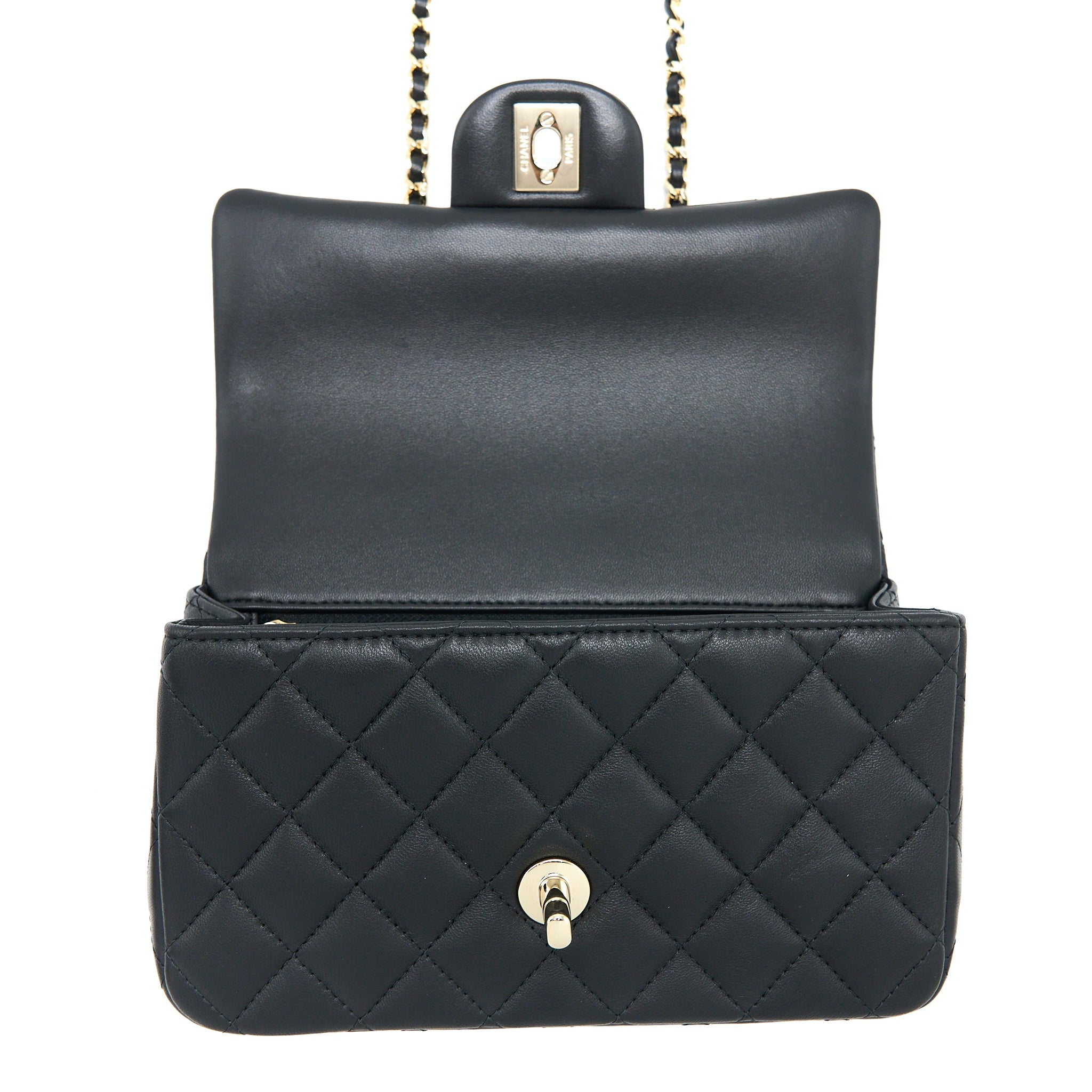 CHANEL TOP HANDLE MINI RECTANGULAR FLAP BAG LAMBSKIN BLACK LGHW (MICROCHIP)