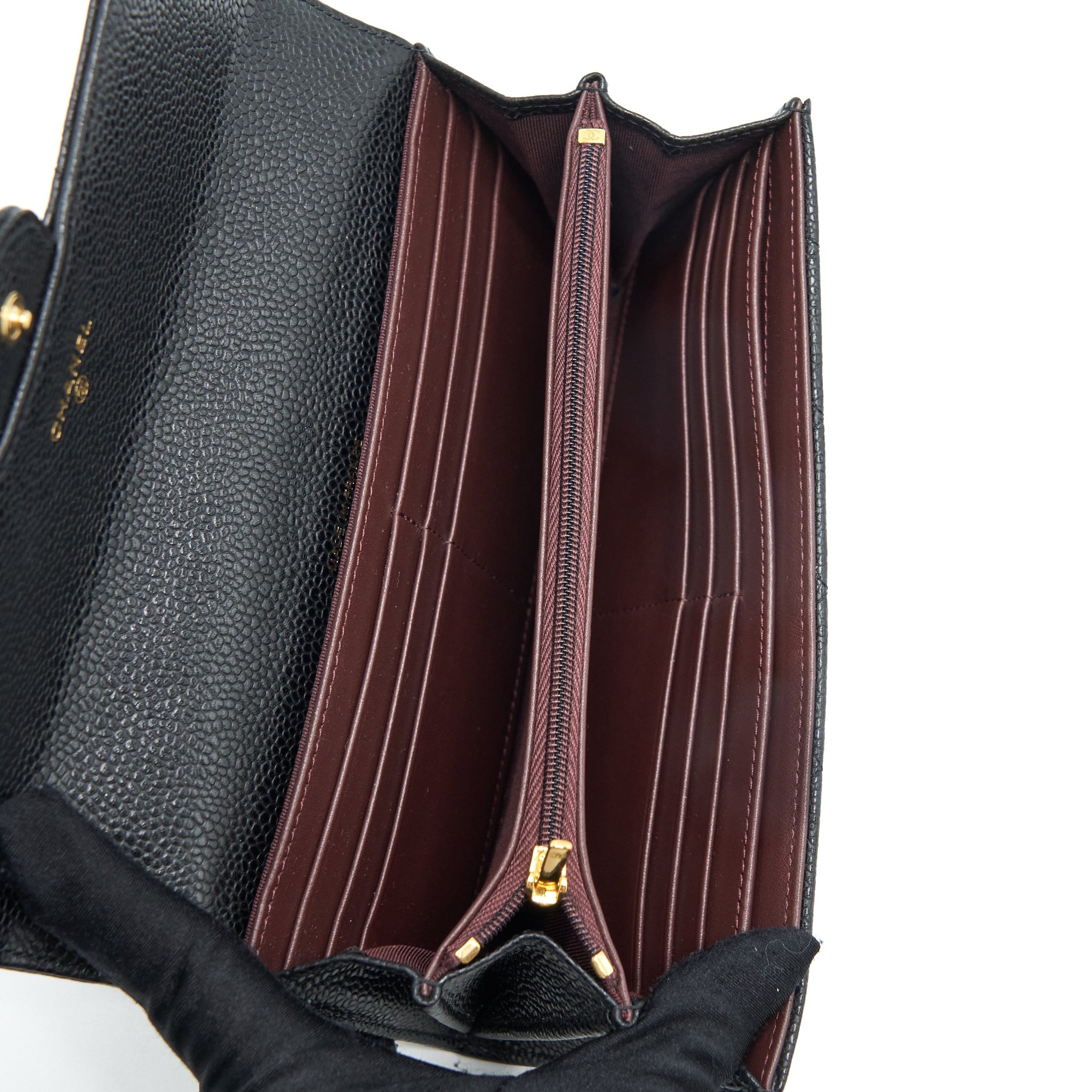 CHANEL CLASSIC LONG FLAP WALLET CAVIAR BLACK GHW