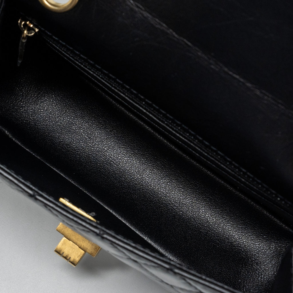 CHANEL MINI 2.55 REISSUE FLAP BAG AGED CALFSKIN BLACK GHW(MICROCHIP)