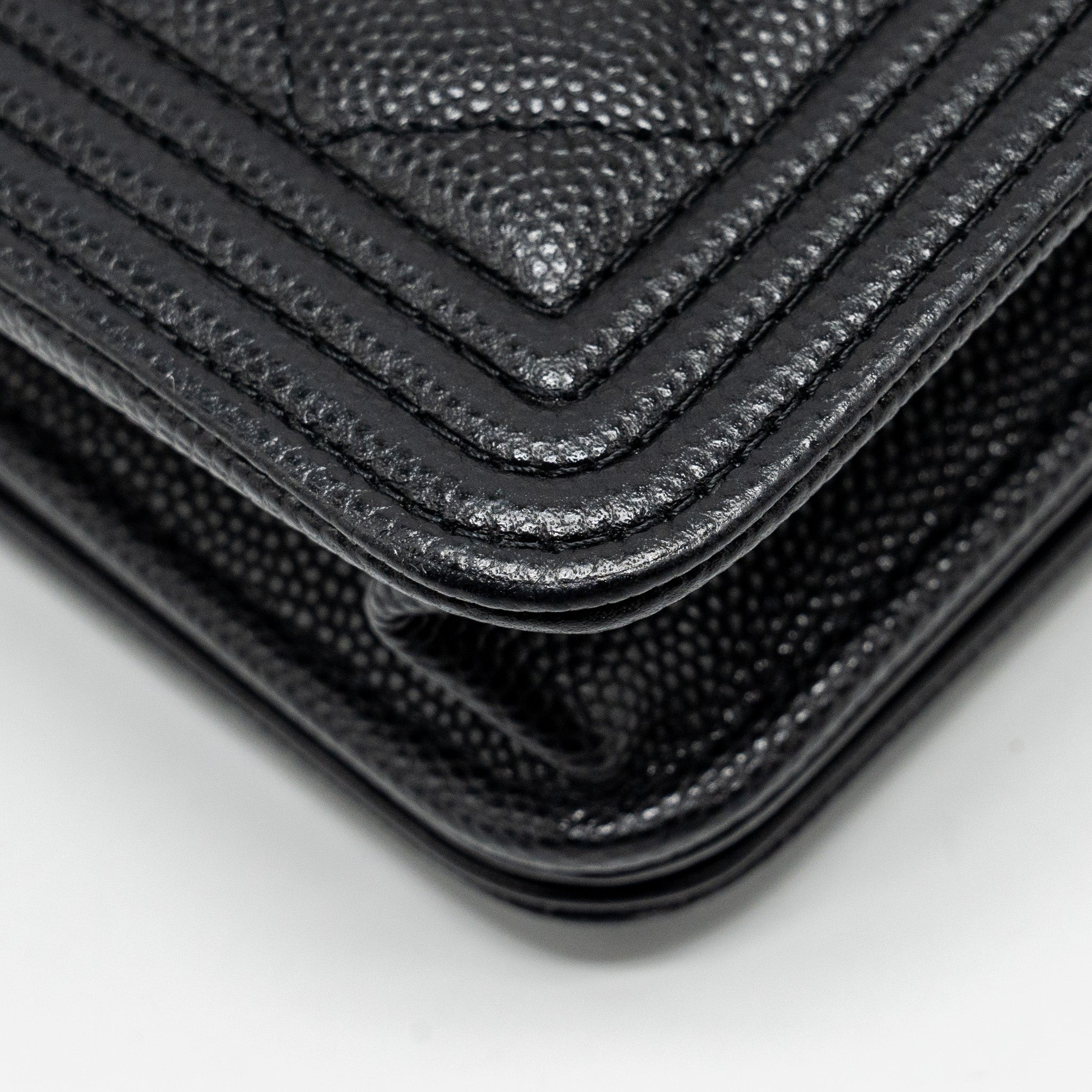 CHANEL BOY WALLET ON CHAIN CAVIAR BLACK GHW (MICROCHIP)