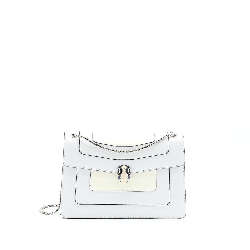 BVLGARI SERPENTI FOREVER SHOULDER BAG PATENT WHITE SHW