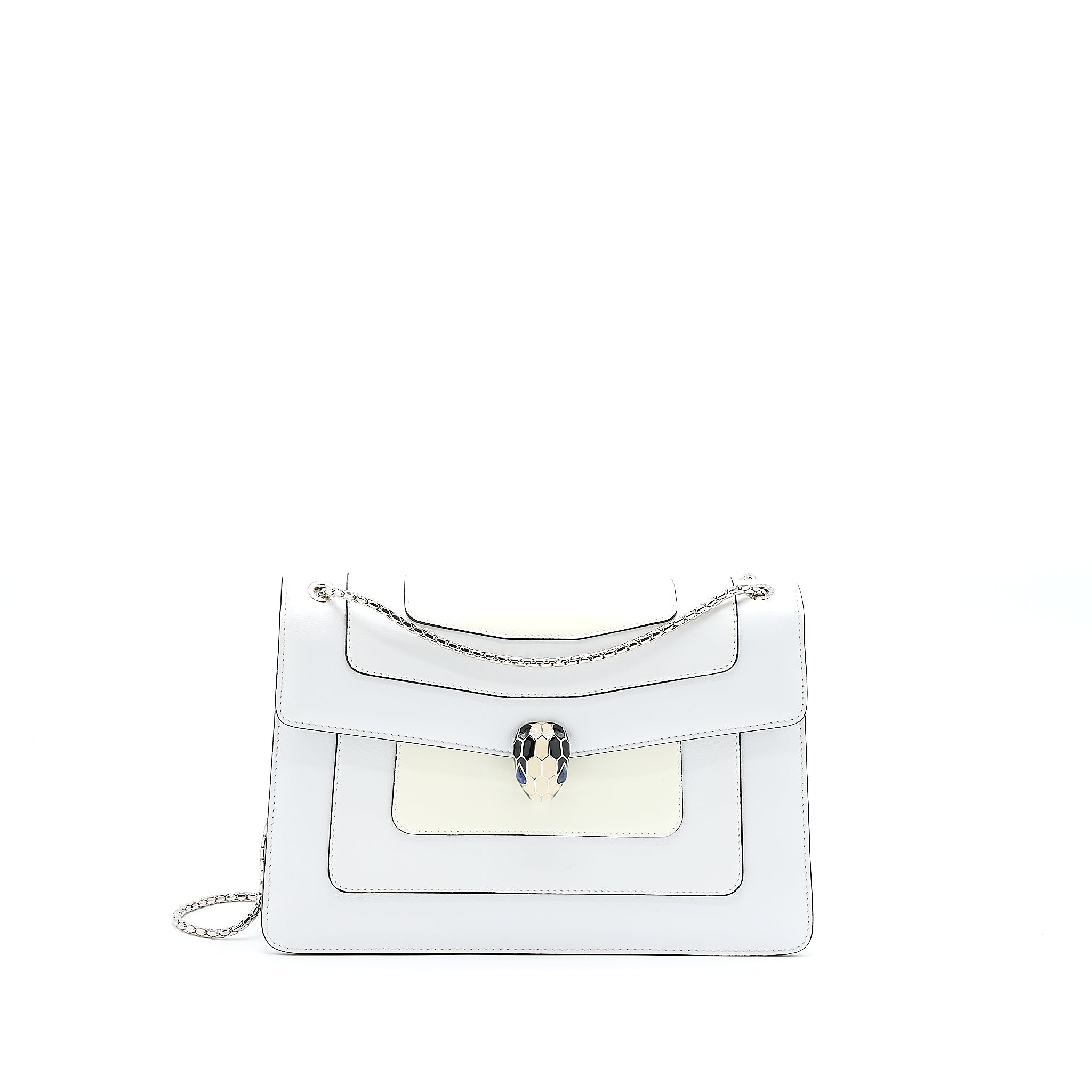 BVLGARI SERPENTI FOREVER SHOULDER BAG PATENT WHITE SHW