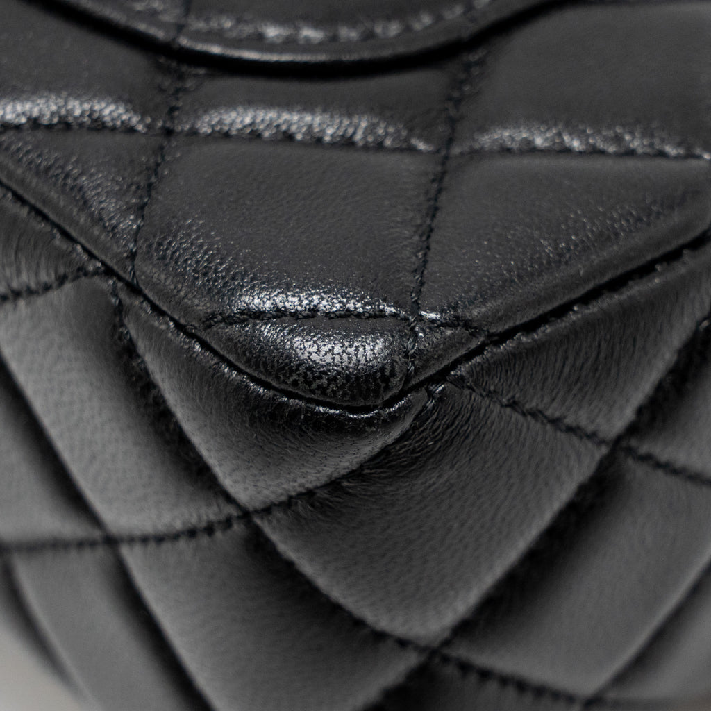 CHANEL 24C DETAIL TOP HANDLE FLAP BAG LAMBSKIN BLACK GHW (MICROCHIP)