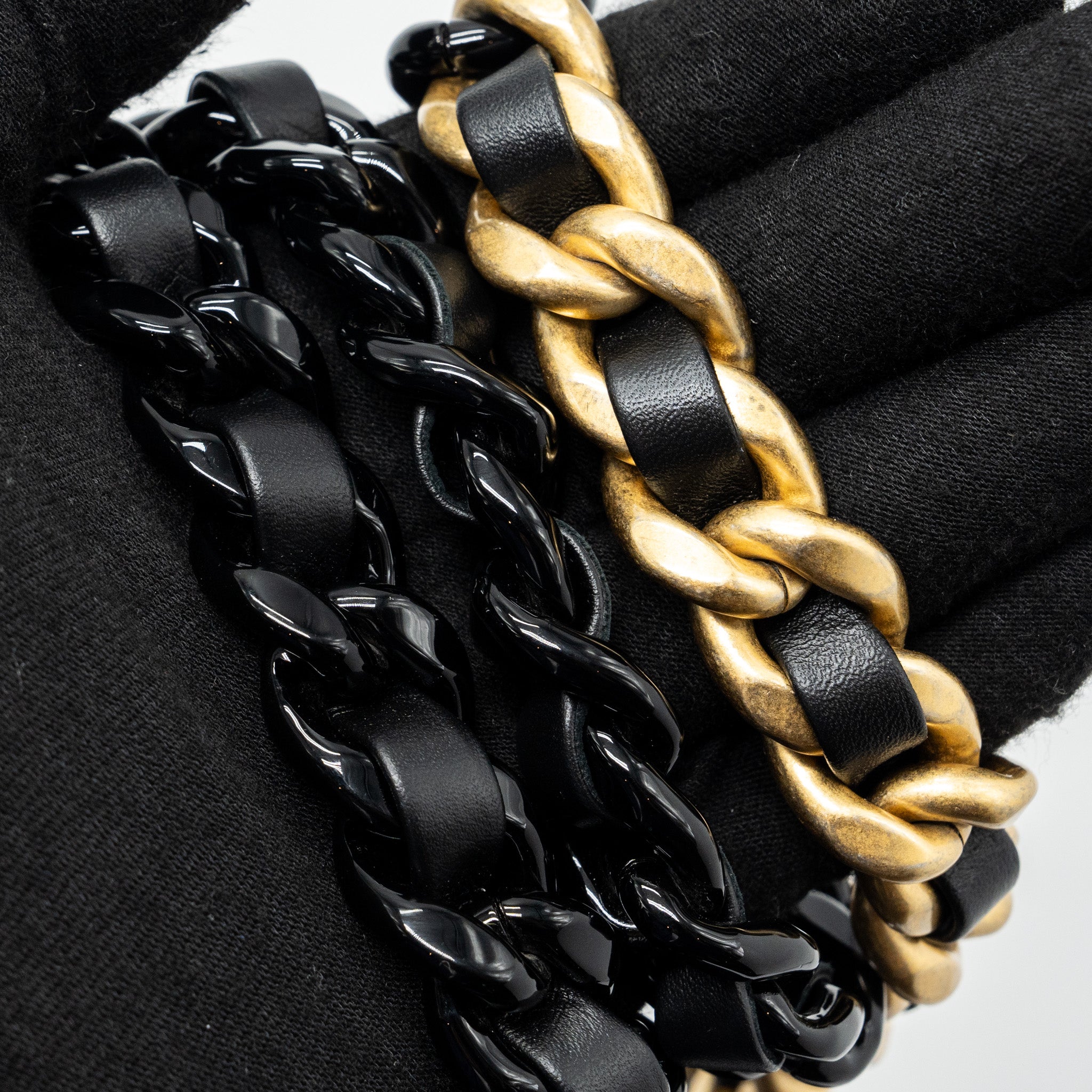 CHANEL QUILTED FLAP BAG GIANT CHAIN LAMBSKIN BLACK GOLD AND BLACK HARDWARE (MICROCHIP)