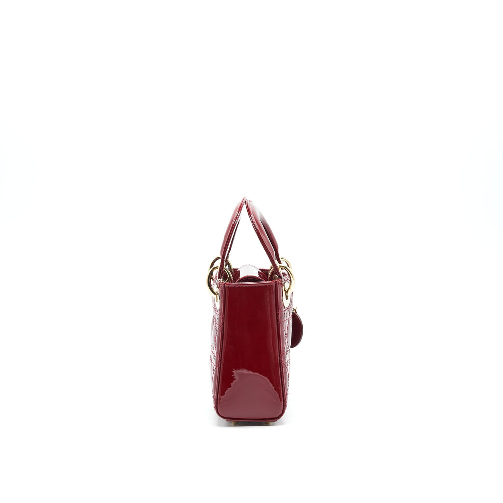 DIOR MINI LADY DIOR PATENT LEATHER RED WITH LGHW