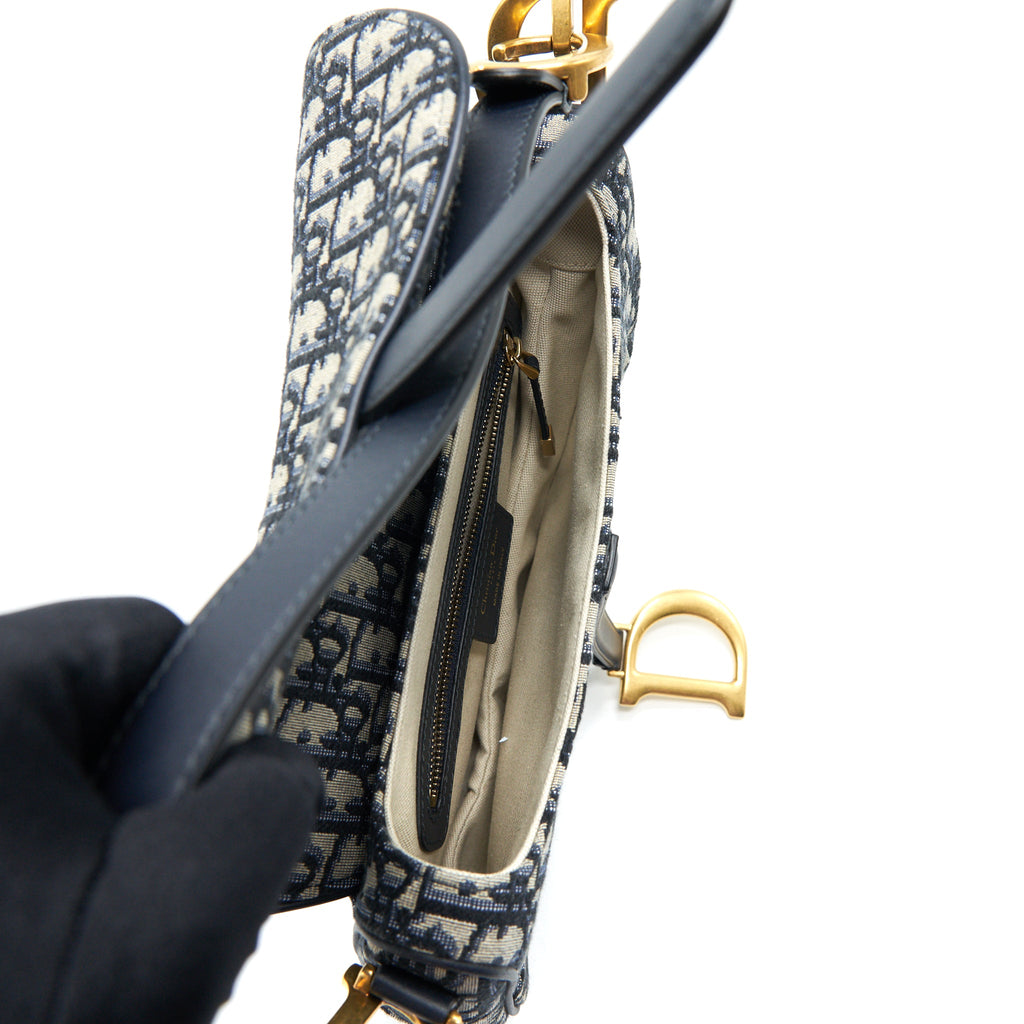 DIOR MEDIUM SADDLE BAG BLUE OBLIQUE JACQUARD