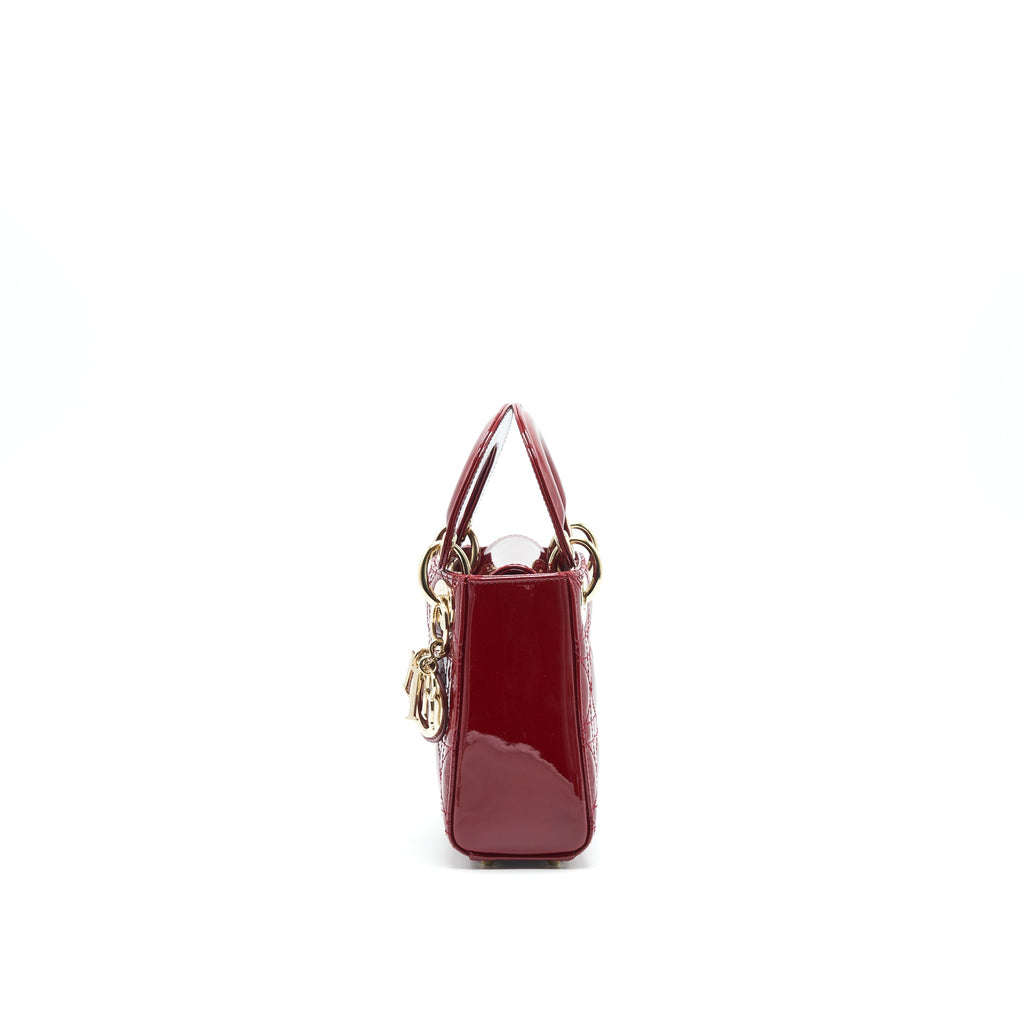 DIOR MINI LADY DIOR PATENT LEATHER RED WITH LGHW