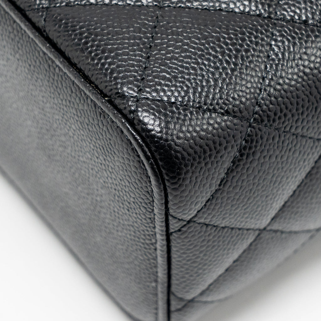 CHANEL LETTER TOP HANDLE LONG VANITY WITH CHAIN CAVIAR BLACK GHW