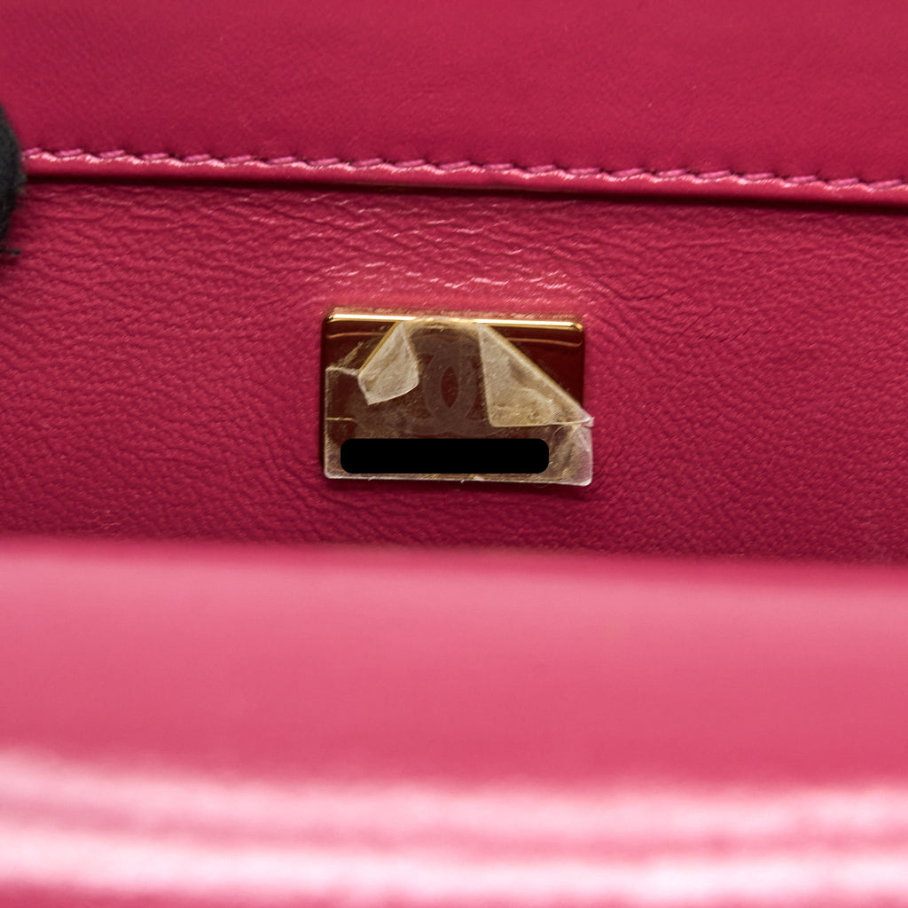 CHANEL 21A SMALL GOLD CRUSH FLAP BAG CALFSKIN RASPBERRY PINK BRUSHED GHW (MICROCHIP)