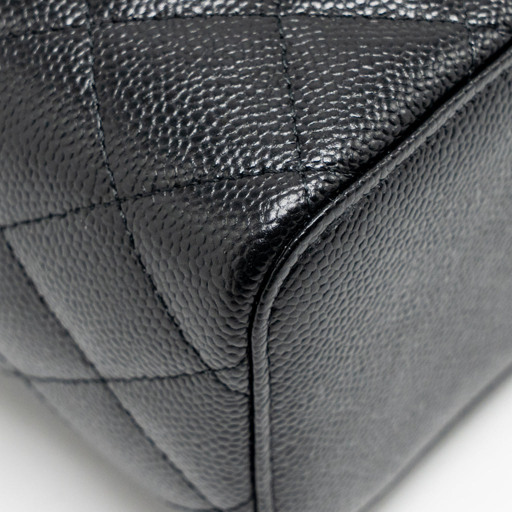 CHANEL LETTER TOP HANDLE LONG VANITY WITH CHAIN CAVIAR BLACK GHW