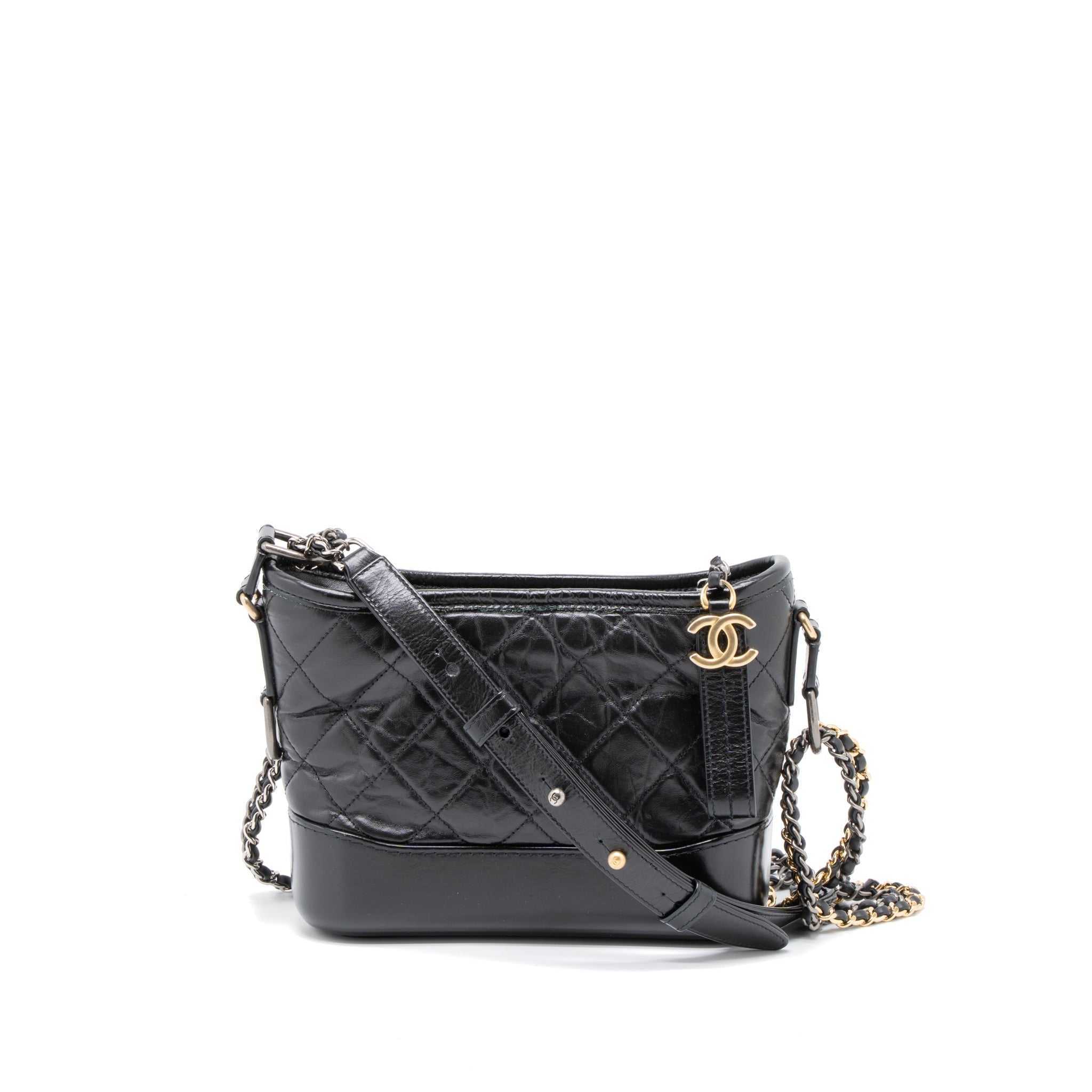 CHANEL SMALL GABRIELLE HOBO BAG AGED CALFSKIN BLACK MULTICOLOUR HARDWARE
