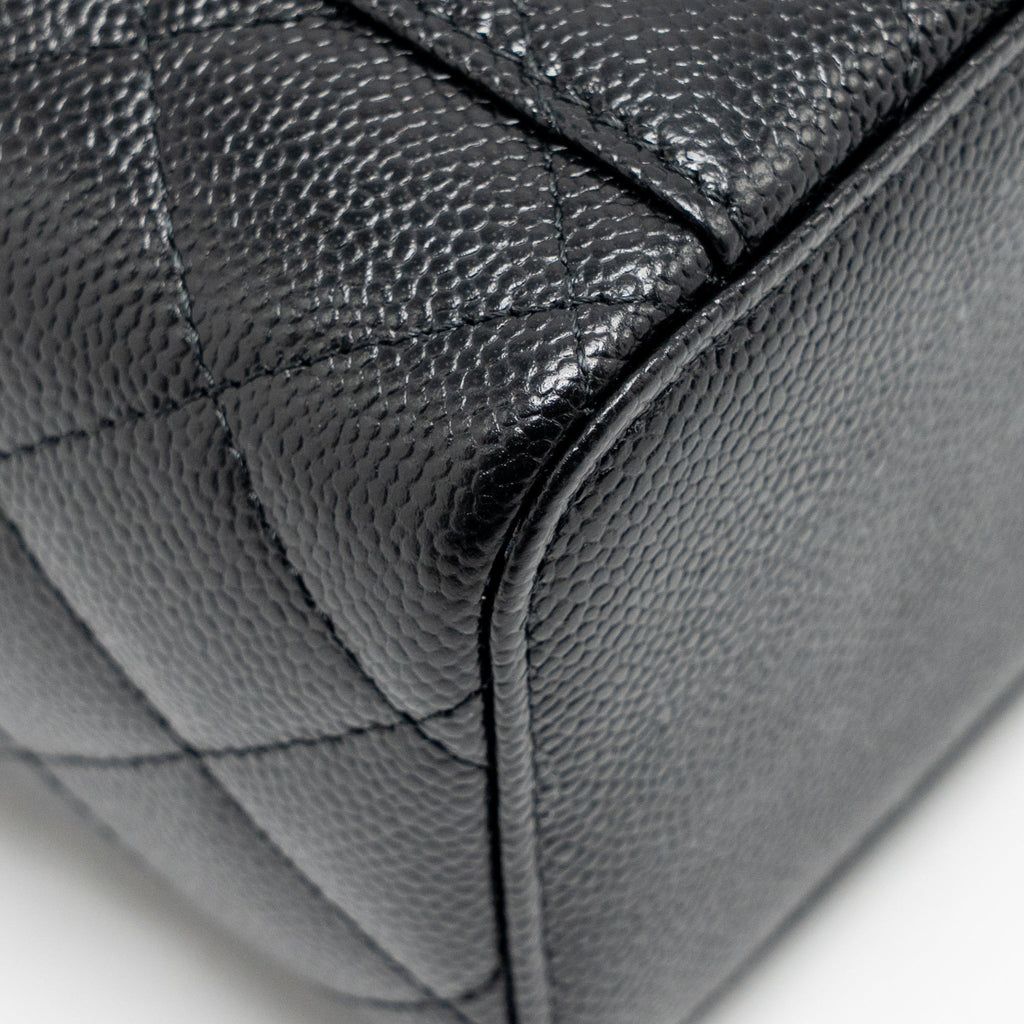 CHANEL LETTER TOP HANDLE LONG VANITY WITH CHAIN CAVIAR BLACK GHW