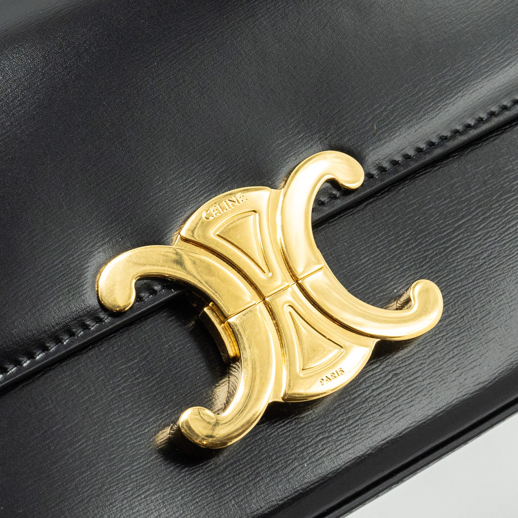CELINE TRIOMPHE SHOULDER BAG SHINY CALFSKIN BLACK GHW