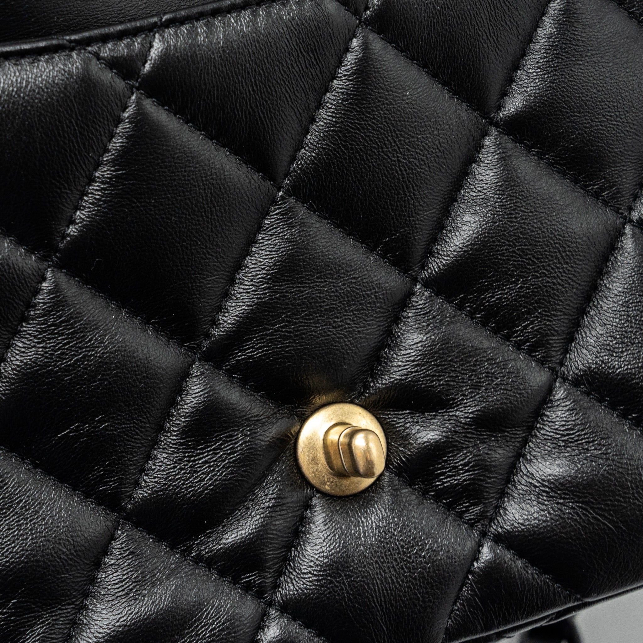CHANEL QUILTED FLAP BAG GIANT CHAIN LAMBSKIN BLACK GOLD AND BLACK HARDWARE (MICROCHIP)