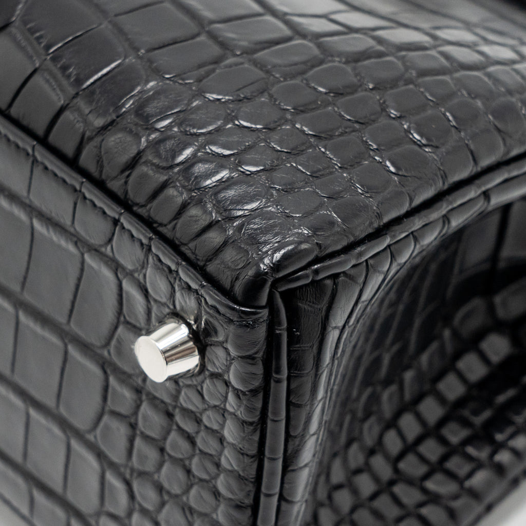 HERMES KELLY 25 MATT ALLIGATOR MISSISSIPPIENSIS BLACK SHW