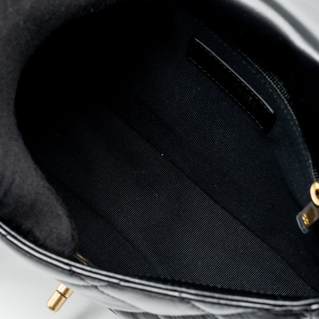 CHANEL QUILTED FLAP BAG GIANT CHAIN LAMBSKIN BLACK GOLD AND BLACK HARDWARE (MICROCHIP)