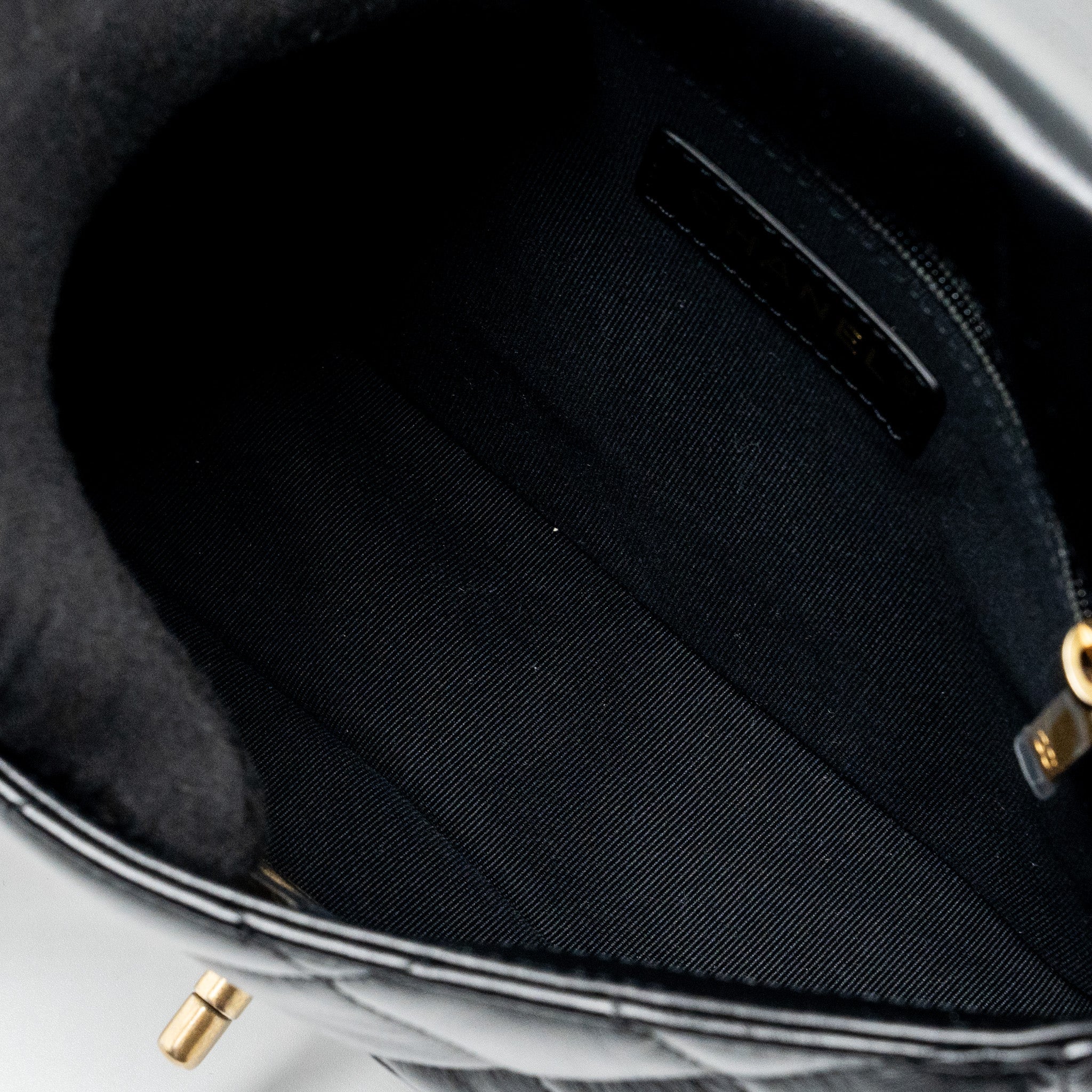 CHANEL QUILTED FLAP BAG GIANT CHAIN LAMBSKIN BLACK GOLD AND BLACK HARDWARE (MICROCHIP)