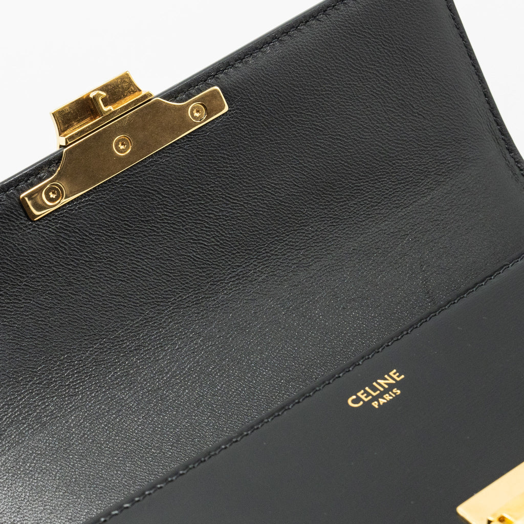 CELINE TRIOMPHE SHOULDER BAG SHINY CALFSKIN BLACK GHW