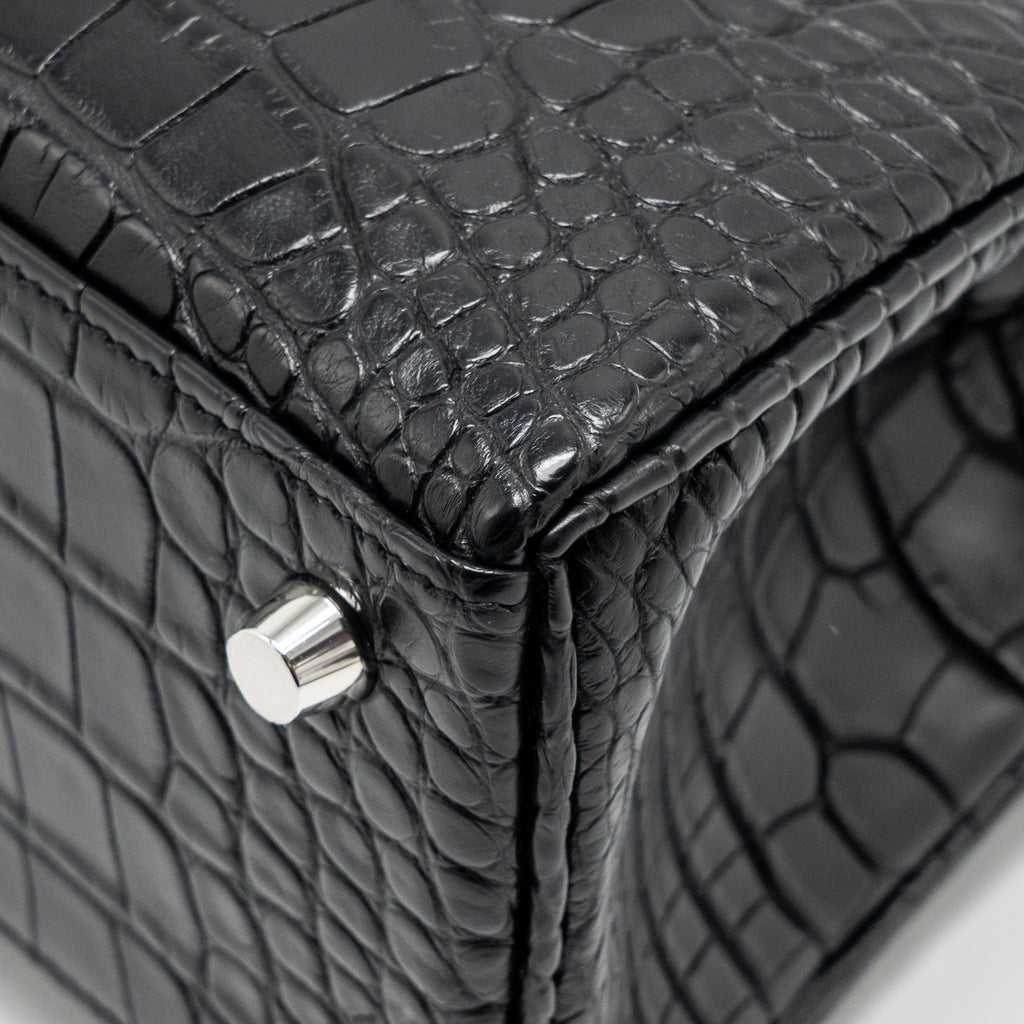 HERMES KELLY 25 MATT ALLIGATOR MISSISSIPPIENSIS BLACK SHW