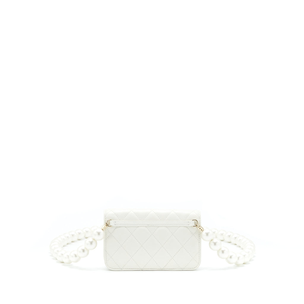 CHANEL GRANT PEARL CRUSH MINI CROSSBODY BAG LAMBSKIN WHITE LGHW