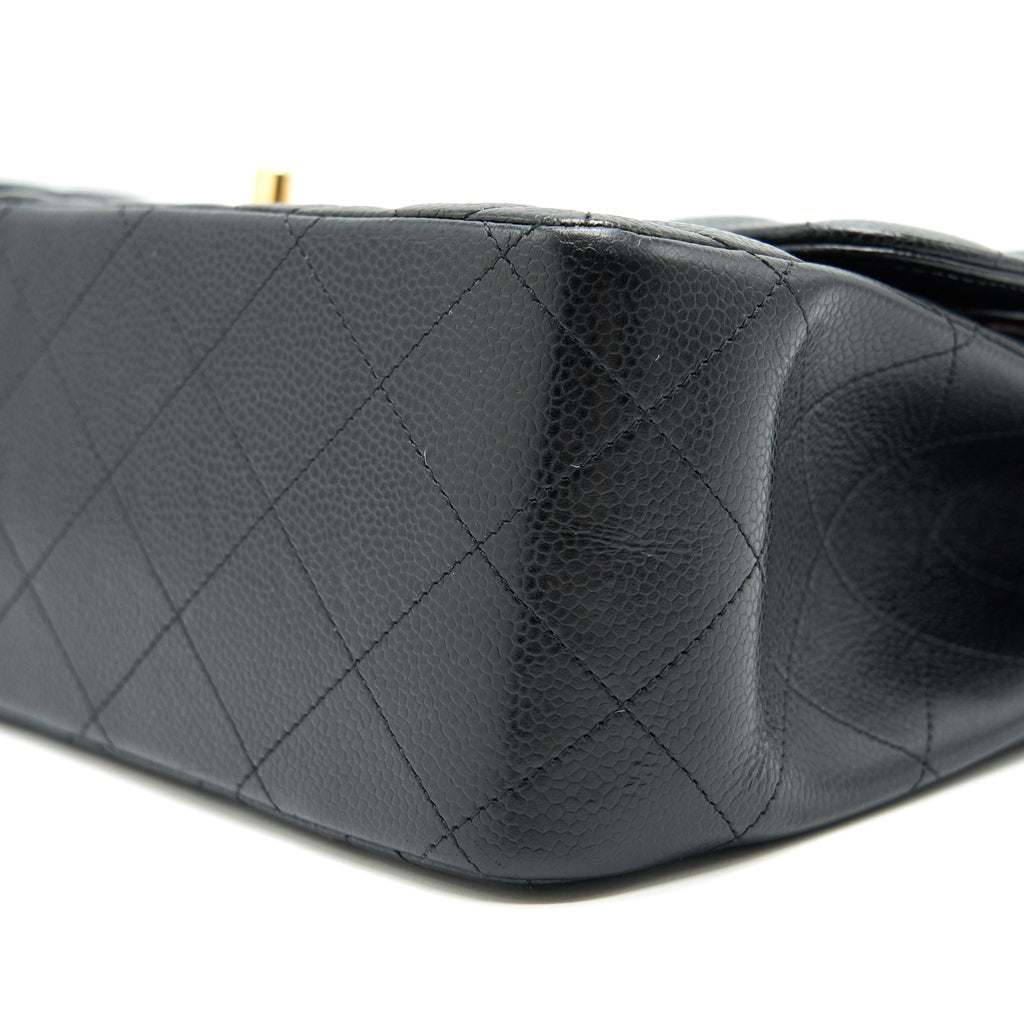 CHANEL CLASSIC JUMBO DOUBLE FLAP BAG BLACK CAVIER GHW