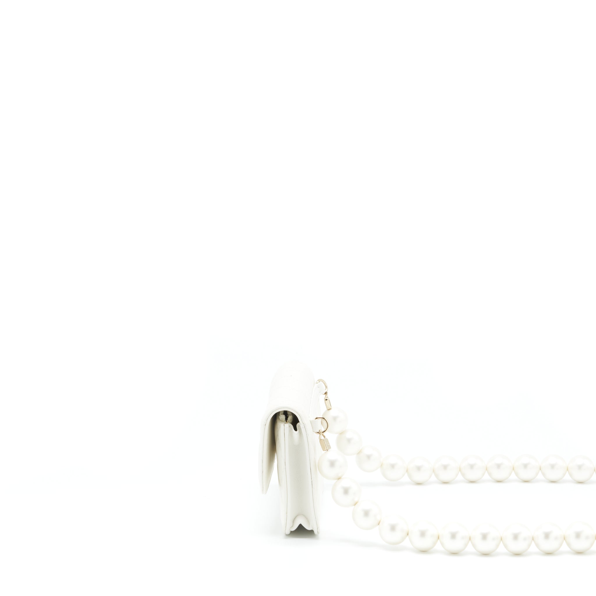 CHANEL GRANT PEARL CRUSH MINI CROSSBODY BAG LAMBSKIN WHITE LGHW