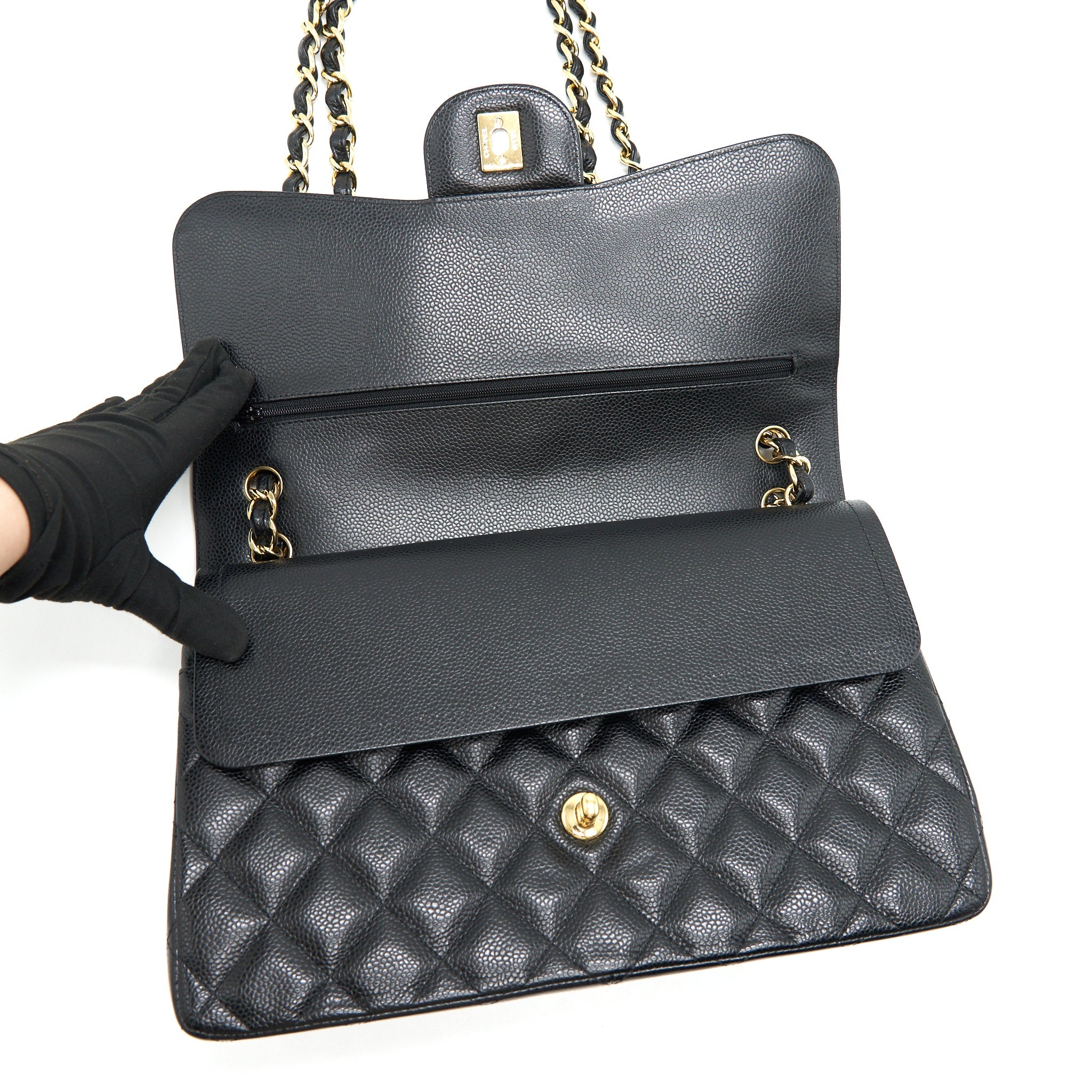 CHANEL CLASSIC JUMBO DOUBLE FLAP BAG BLACK CAVIER GHW